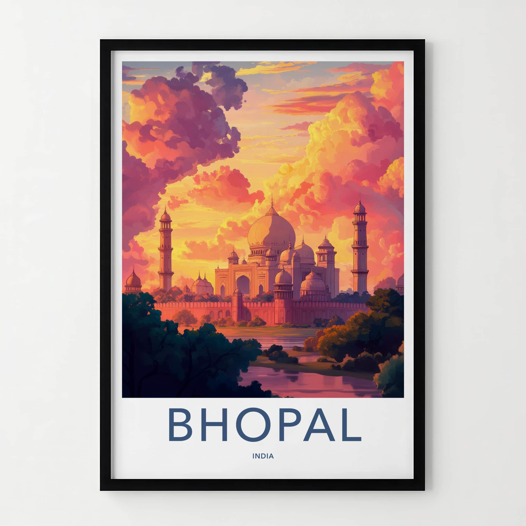 Bhopal Poster - India Travel Art - Madhya Pradesh Golden Sunset Palace Home Decor