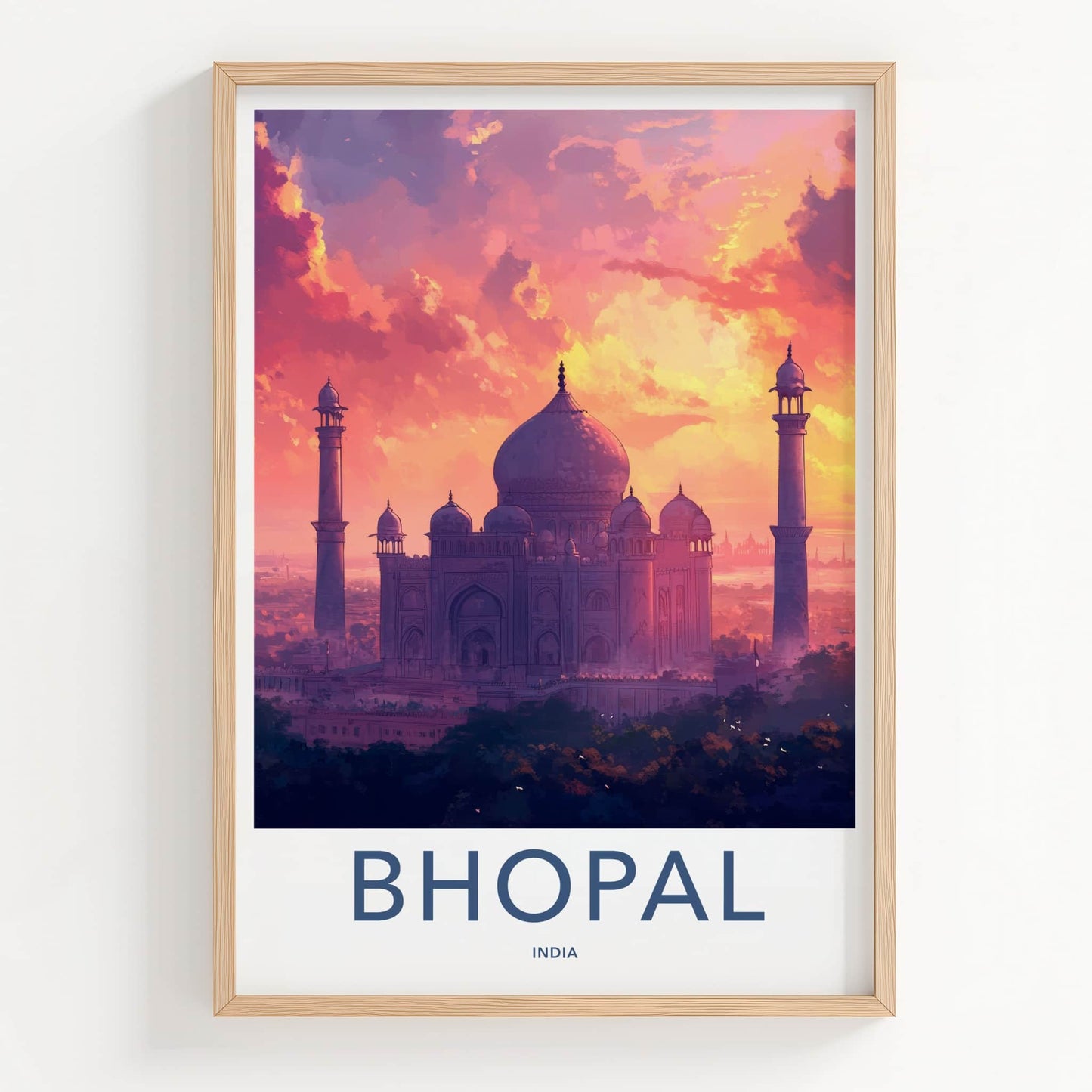 Bhopal Poster - India Travel Art - Madhya Pradesh Grand Dome Sunset Home Decor