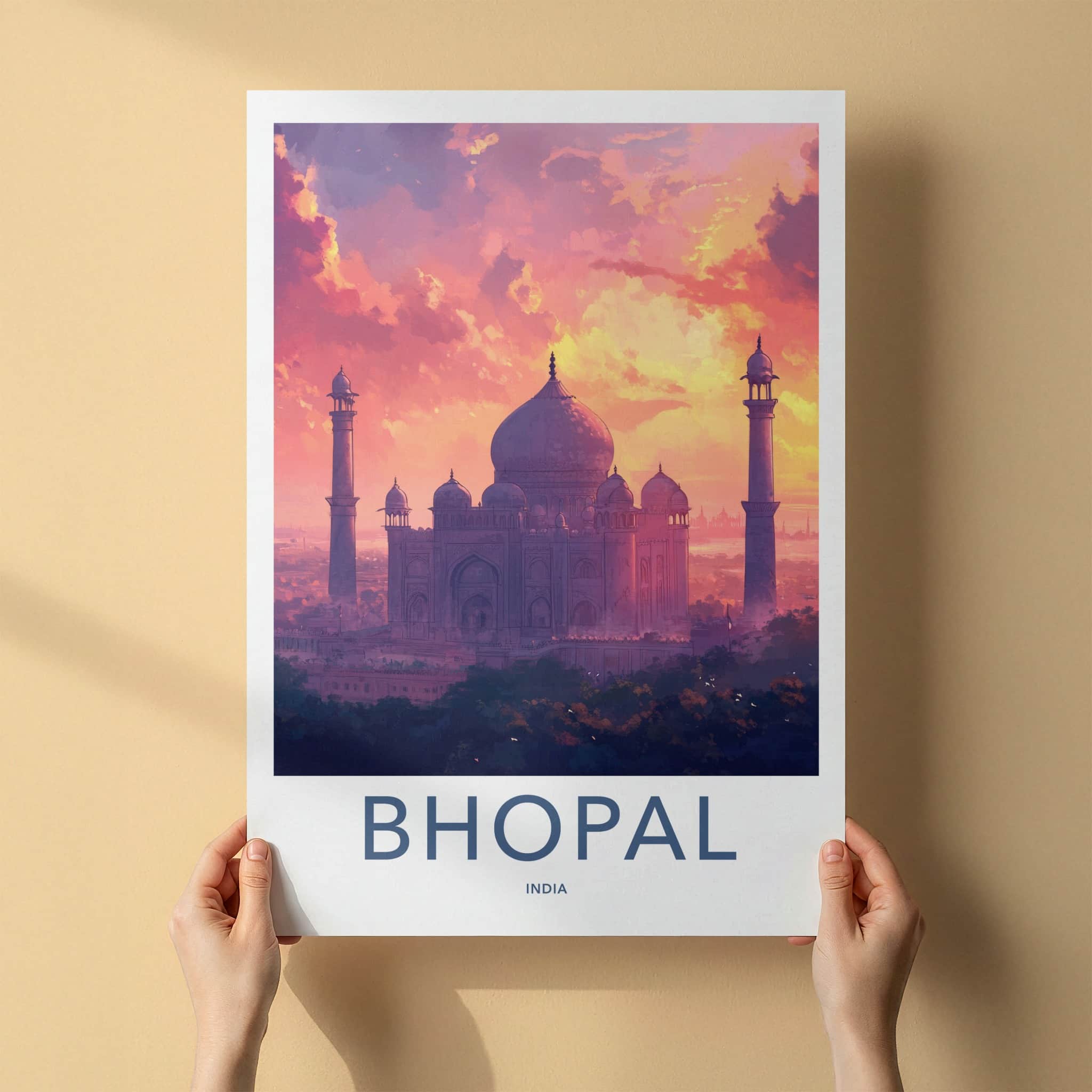 Bhopal Poster - India Travel Art - Madhya Pradesh Grand Dome Sunset Home Decor
