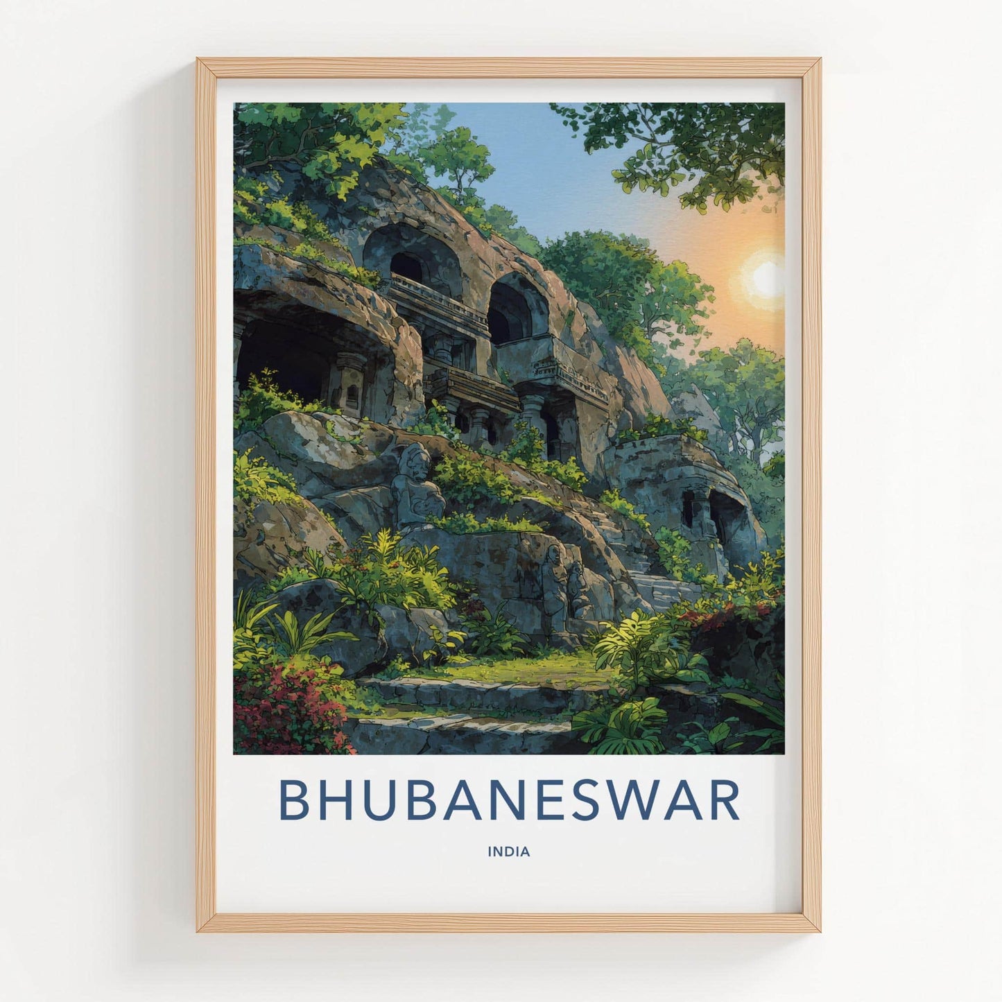 Bhubaneswar Poster - India Travel Art - Odisha ancient caves Home Decor