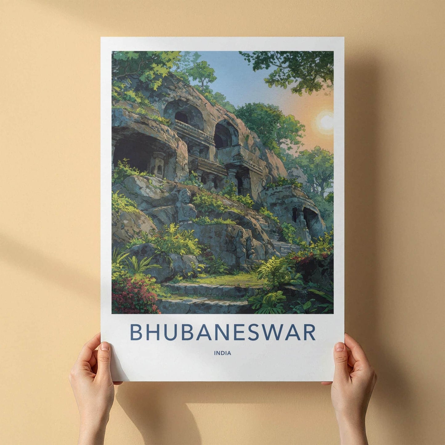 Bhubaneswar Poster - India Travel Art - Odisha ancient caves Home Decor