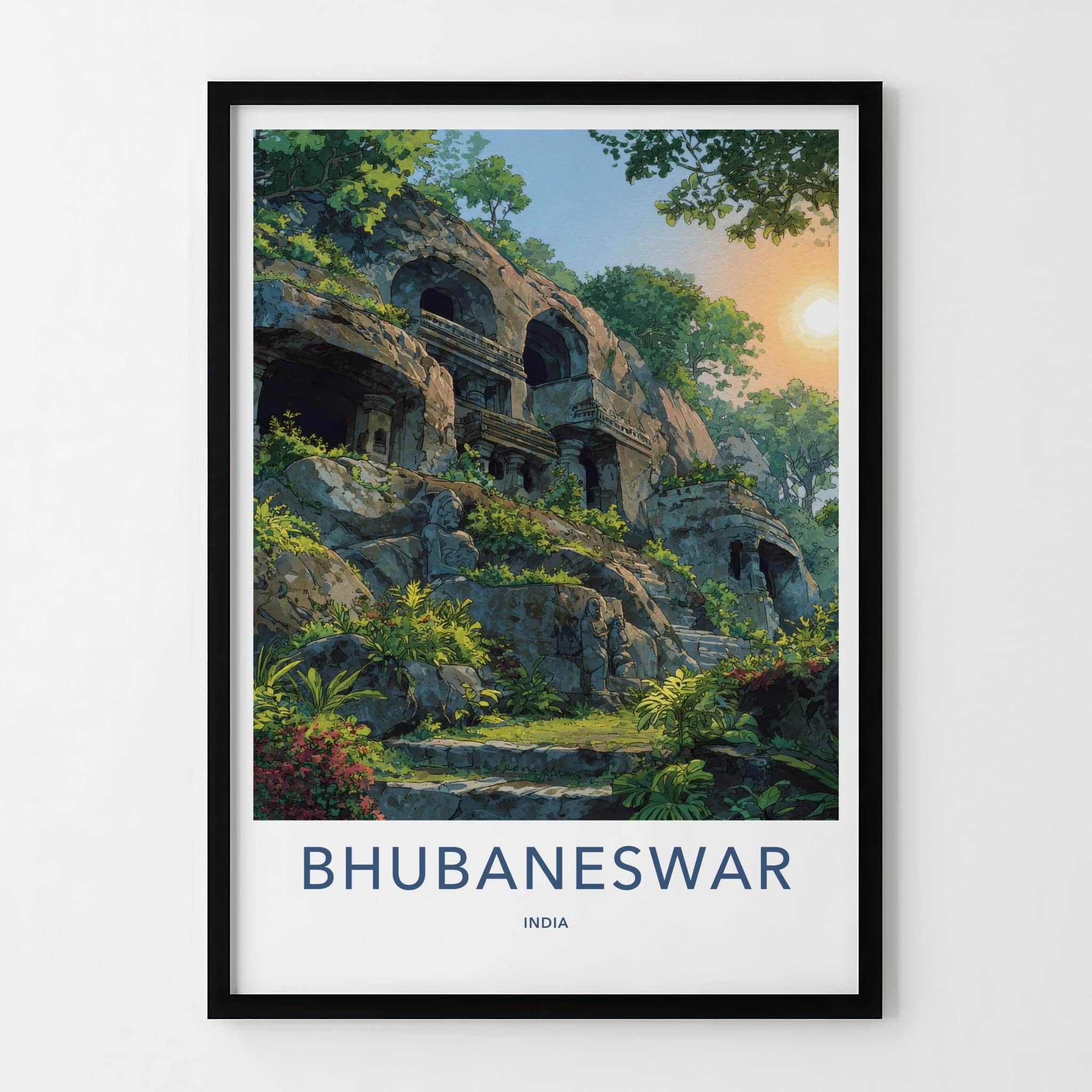 Bhubaneswar Poster - India Travel Art - Odisha ancient caves Home Decor