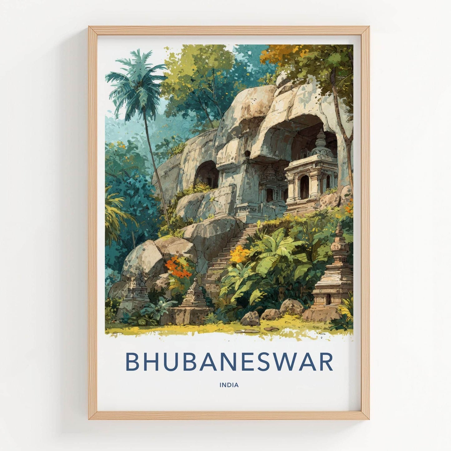Bhubaneswar Poster - India Travel Art - Odisha Jungle Rock Temples Home Decor