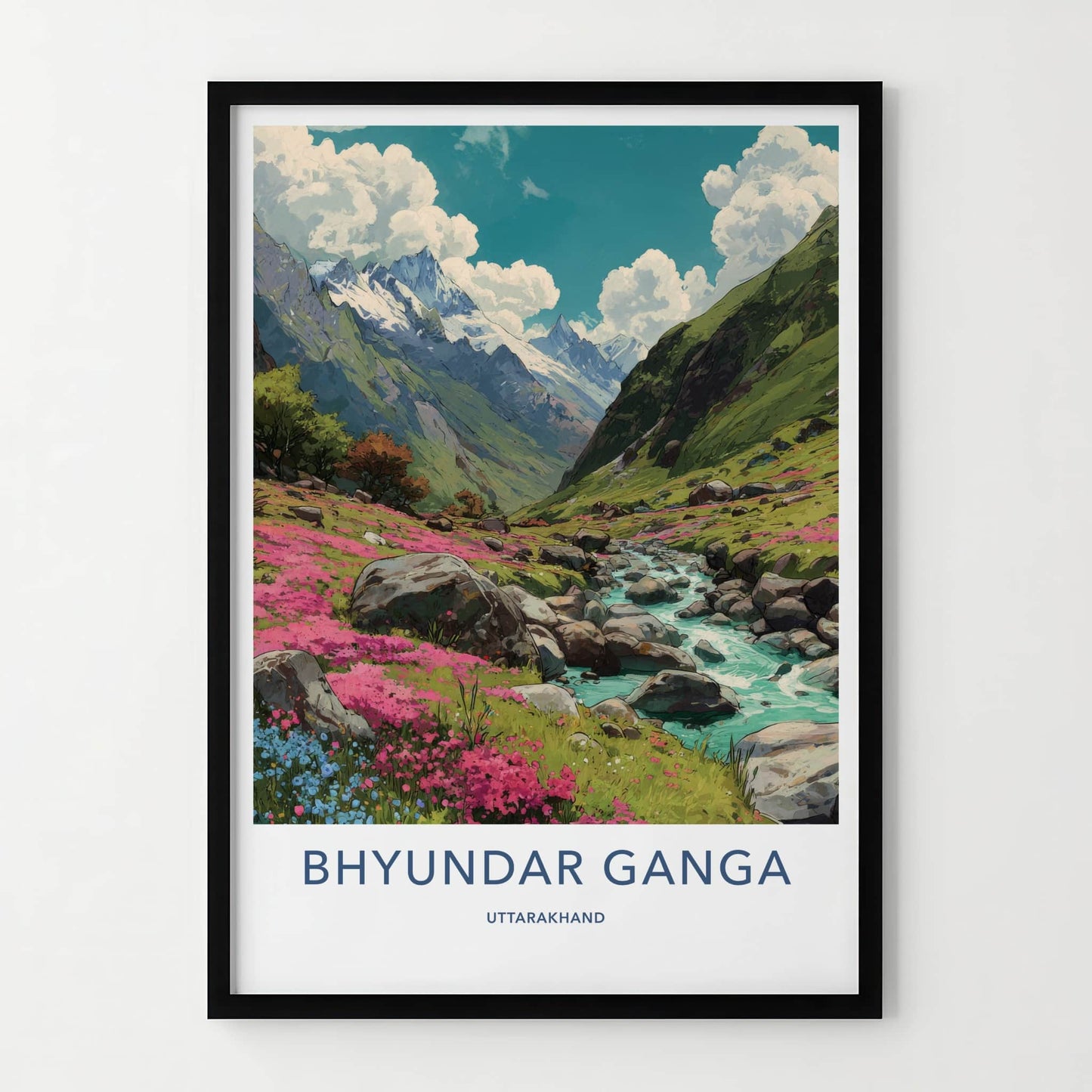 Bhyundar Ganga Poster - India Travel Print - Uttarakhand River Valley Home Art