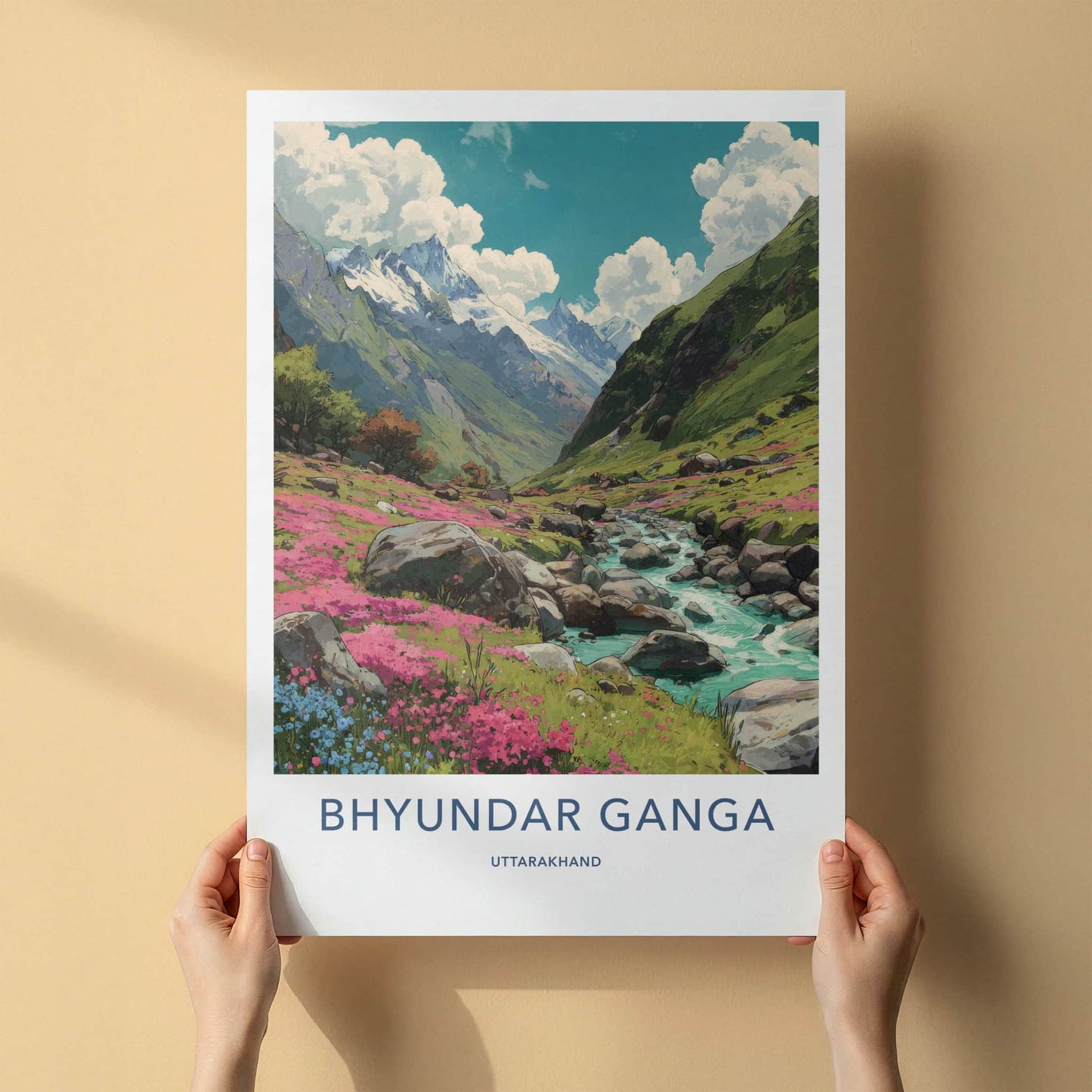 Bhyundar Ganga Poster - India Travel Print - Uttarakhand River Valley Home Art