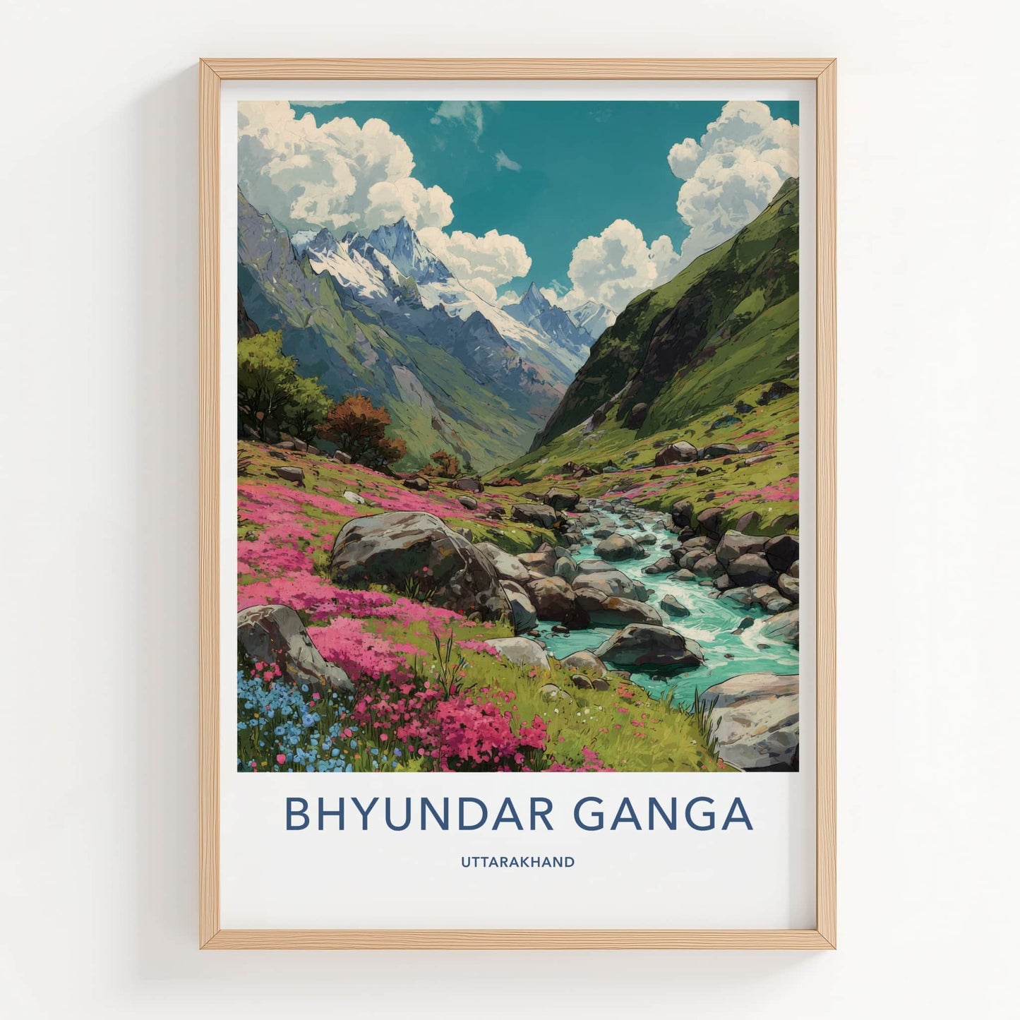 Bhyundar Ganga Poster - India Travel Print - Uttarakhand River Valley Home Art