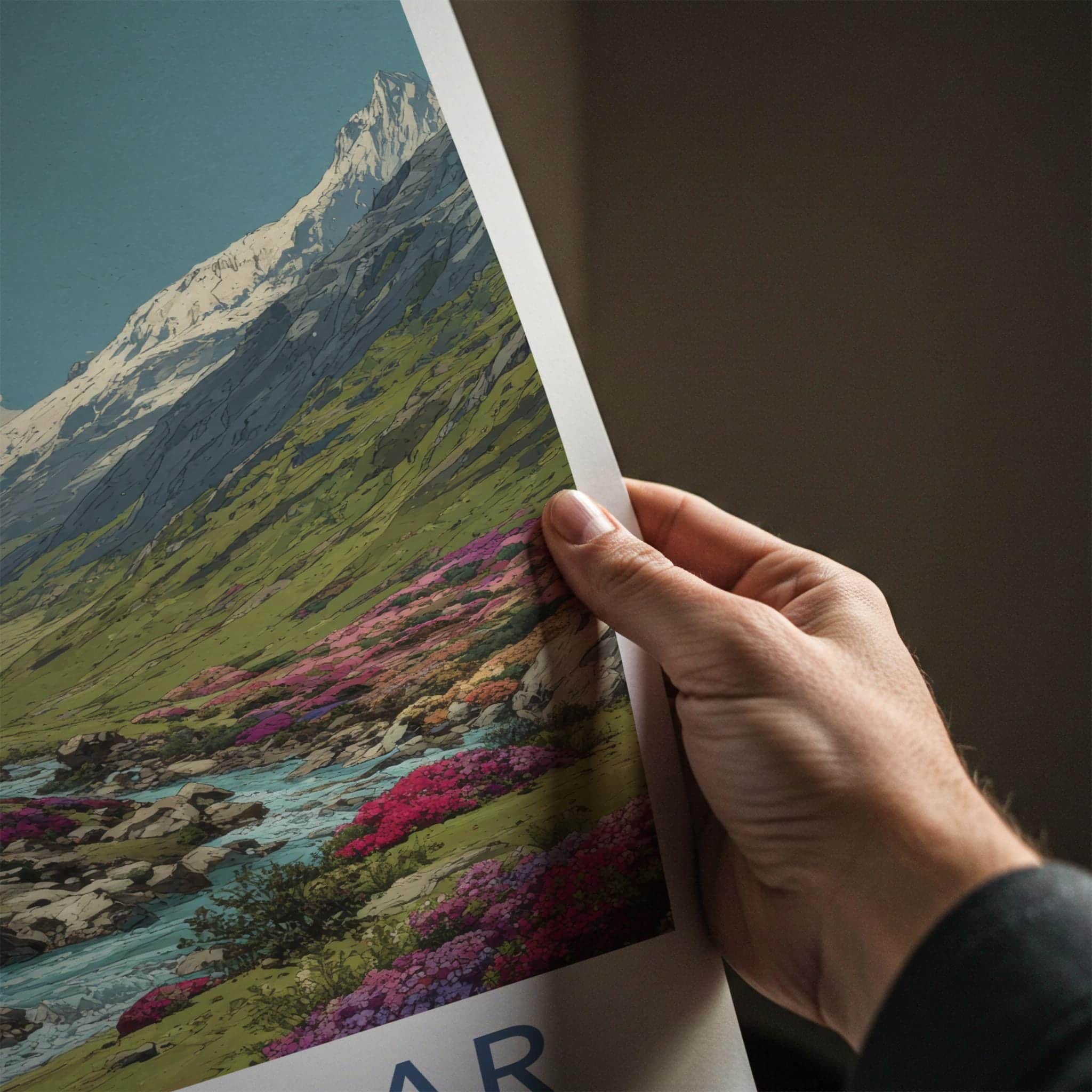 Bhyundar Poster - India Travel Art - Uttarakhand Valley Flowers Home Decor