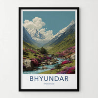 Bhyundar Poster - India Travel Art - Uttarakhand Valley Flowers Home Decor