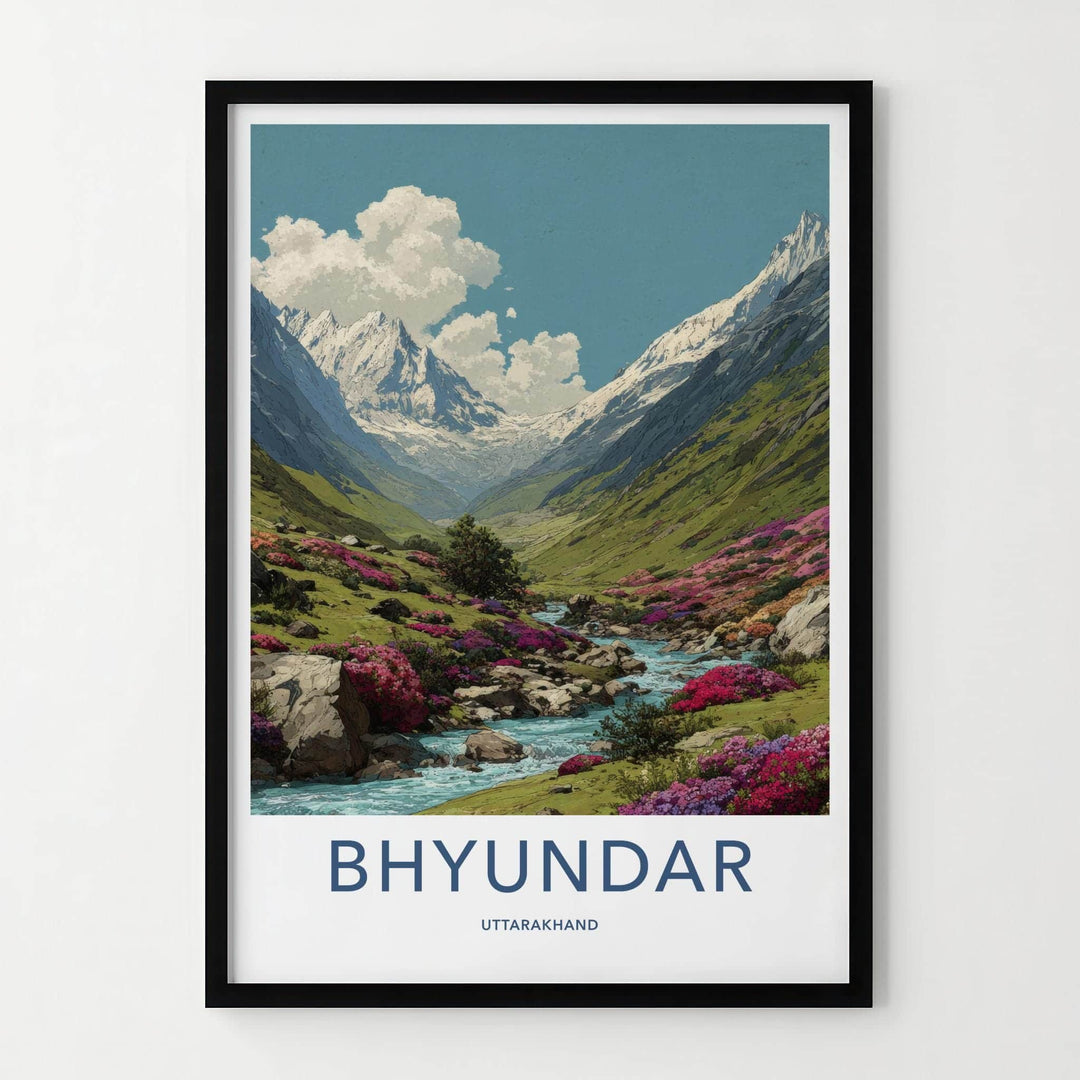 Bhyundar Poster - India Travel Art - Uttarakhand Valley Flowers Home Decor