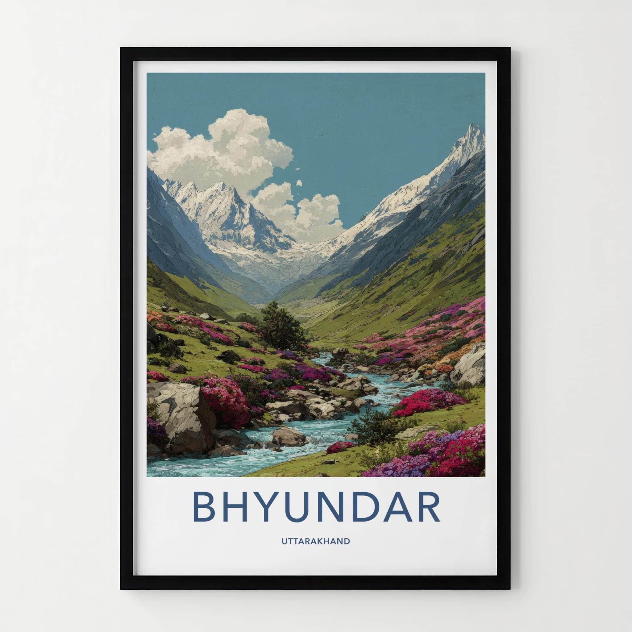 Bhyundar Poster - India Travel Art - Uttarakhand Valley Flowers Home Decor