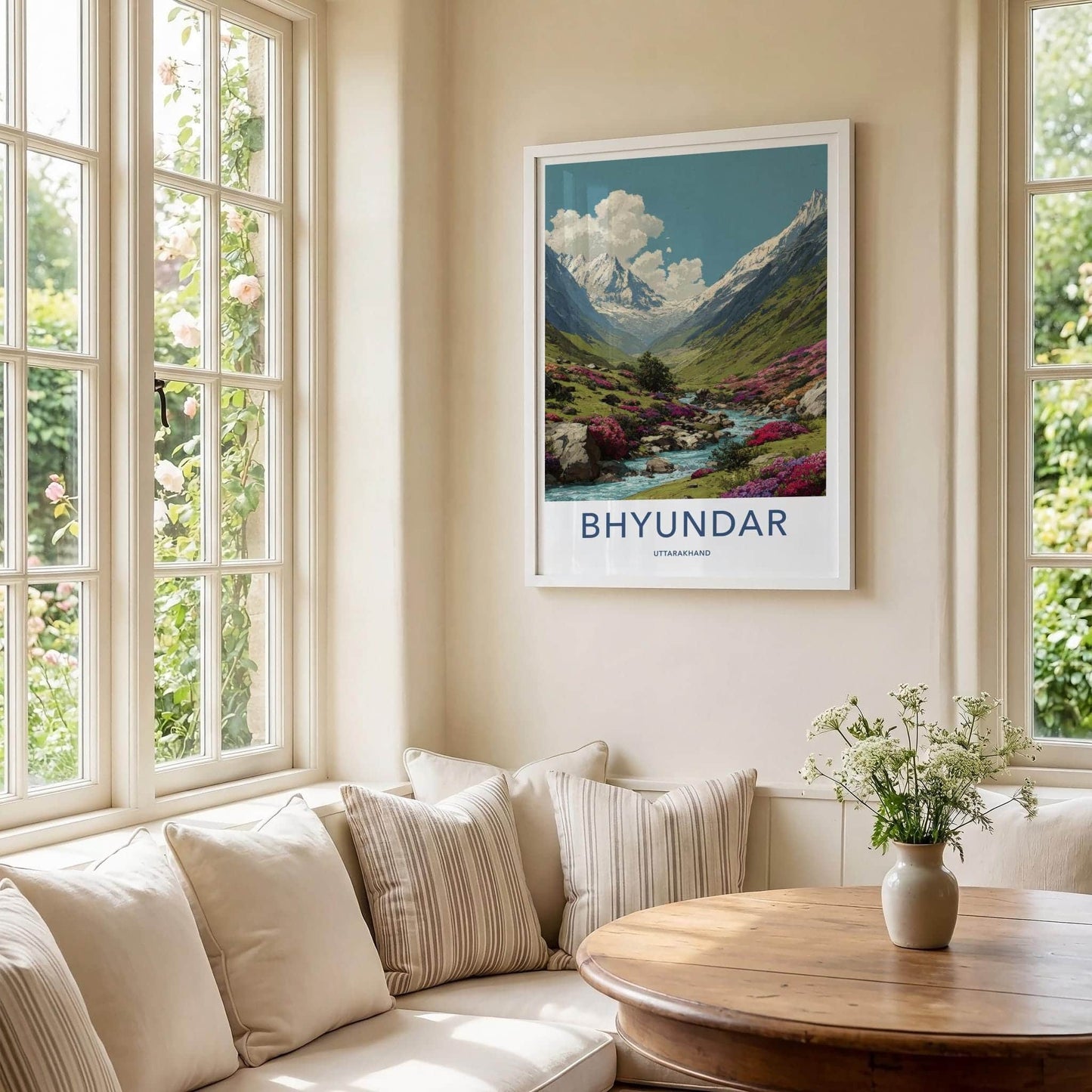 Bhyundar Poster - India Travel Art - Uttarakhand Valley Flowers Home Decor
