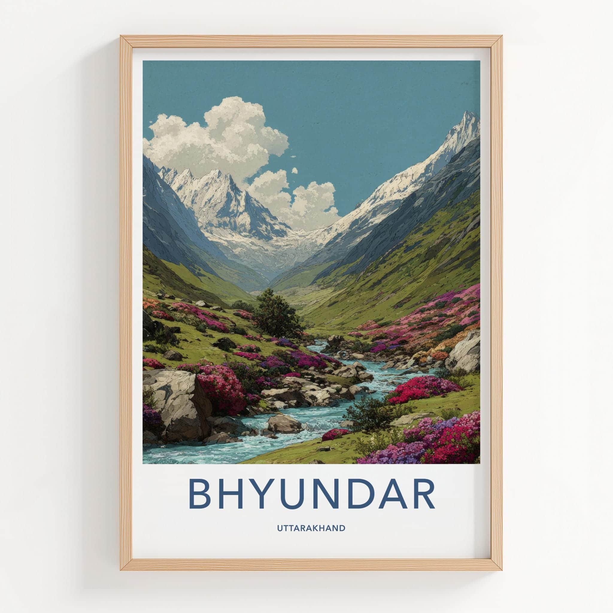 Bhyundar Poster - India Travel Art - Uttarakhand Valley Flowers Home Decor