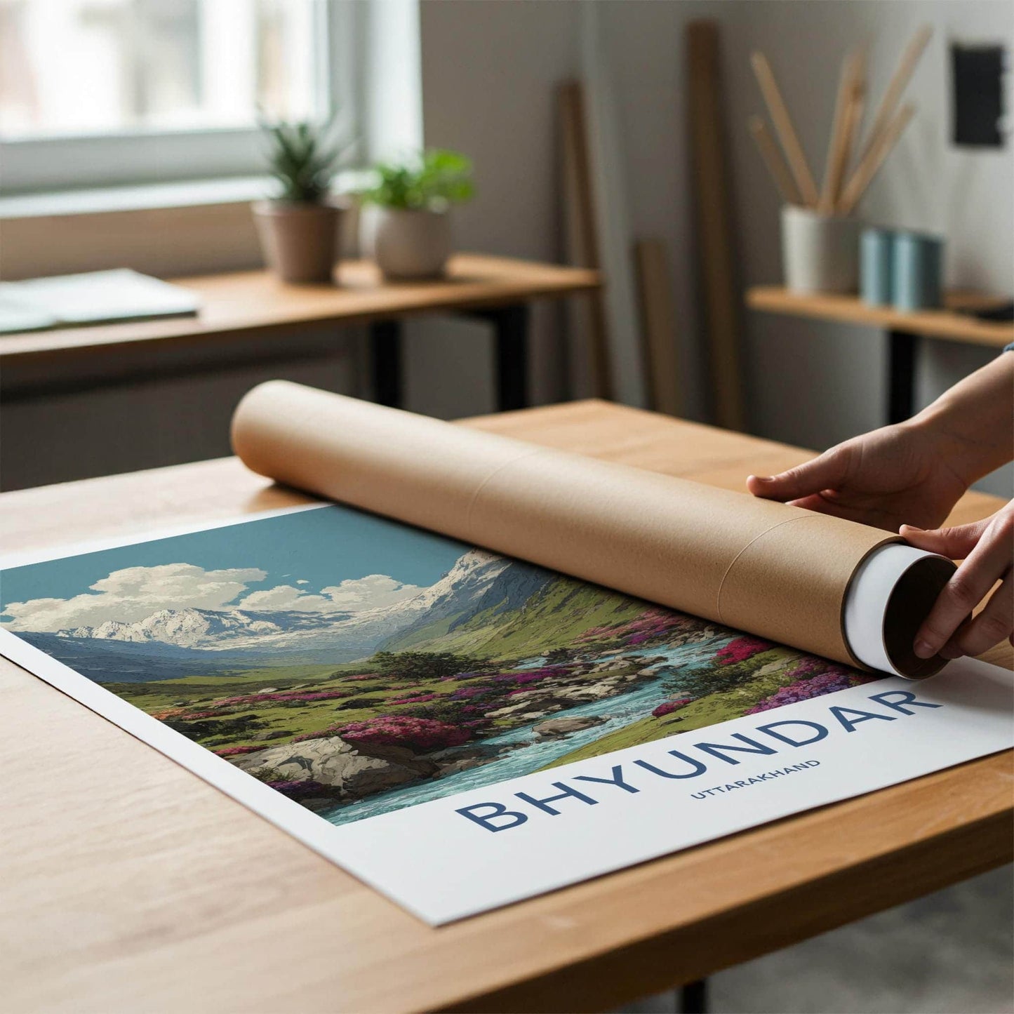 Bhyundar Poster - India Travel Art - Uttarakhand Valley Flowers Home Decor
