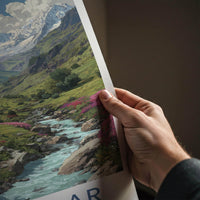 Bhyundar Poster - India Travel Art - Uttarakhand Valley Stream Peaks Wall Decor