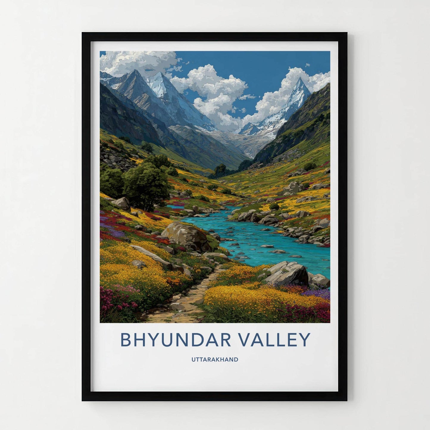 Bhyundar Valley Poster - India Art Print - Uttarakhand Vibrant floral valley Wall Decor