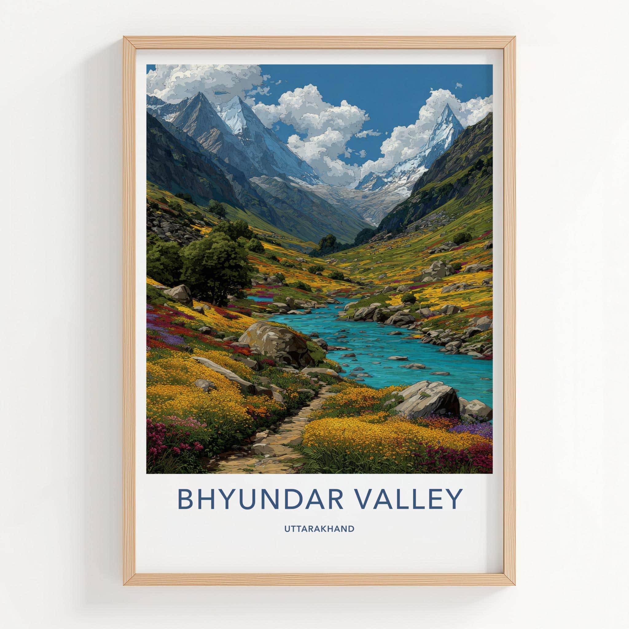 Bhyundar Valley Poster - India Art Print - Uttarakhand Vibrant floral valley Wall Decor
