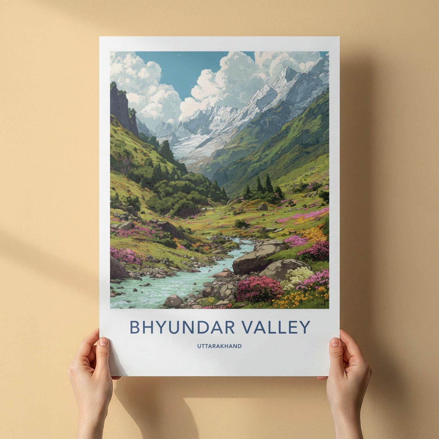 Bhyundar Valley Poster - India Travel Art - Uttarakhand Vibrant Mountain Valley Home Decor