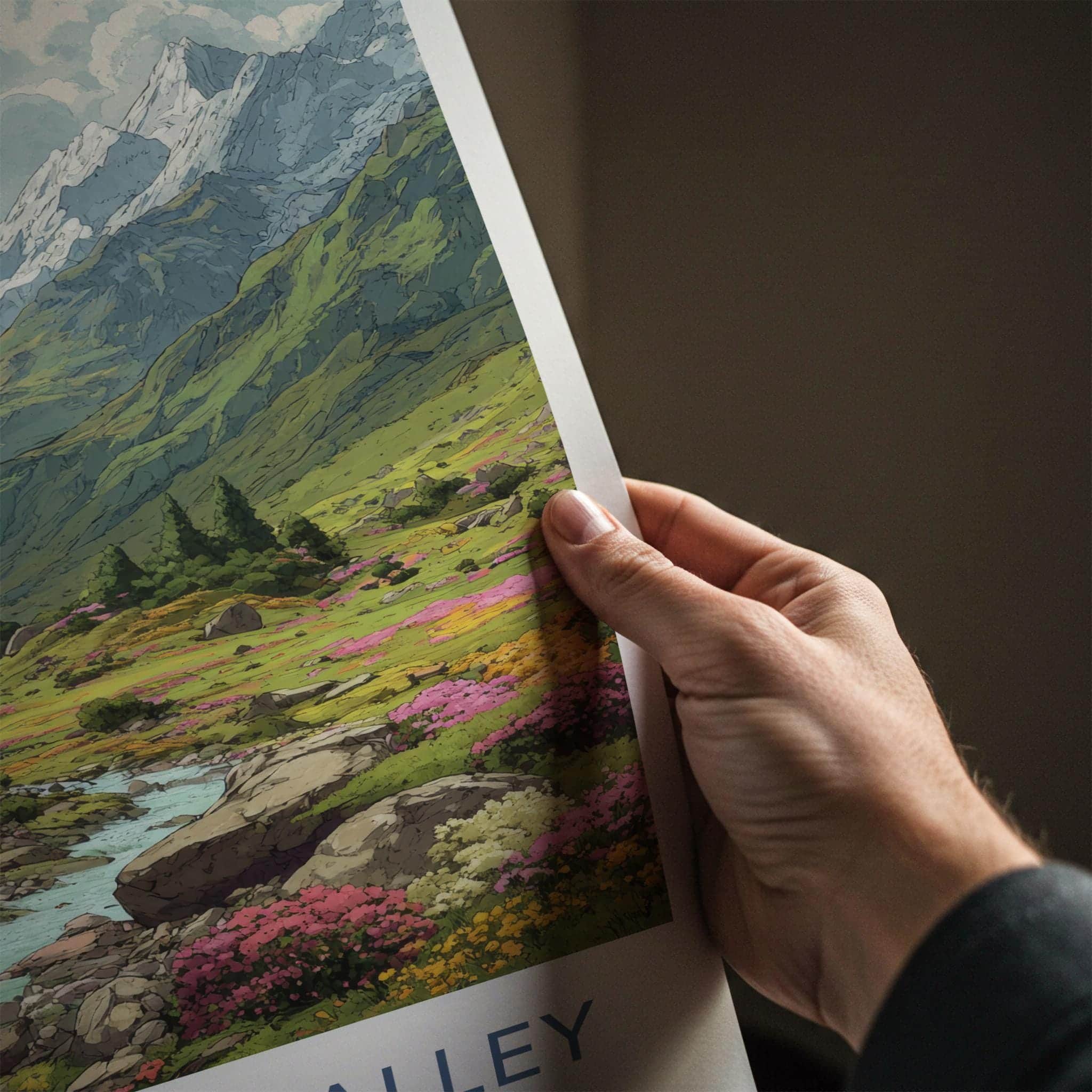 Bhyundar Valley Poster - India Travel Art - Uttarakhand Vibrant Mountain Valley Home Decor