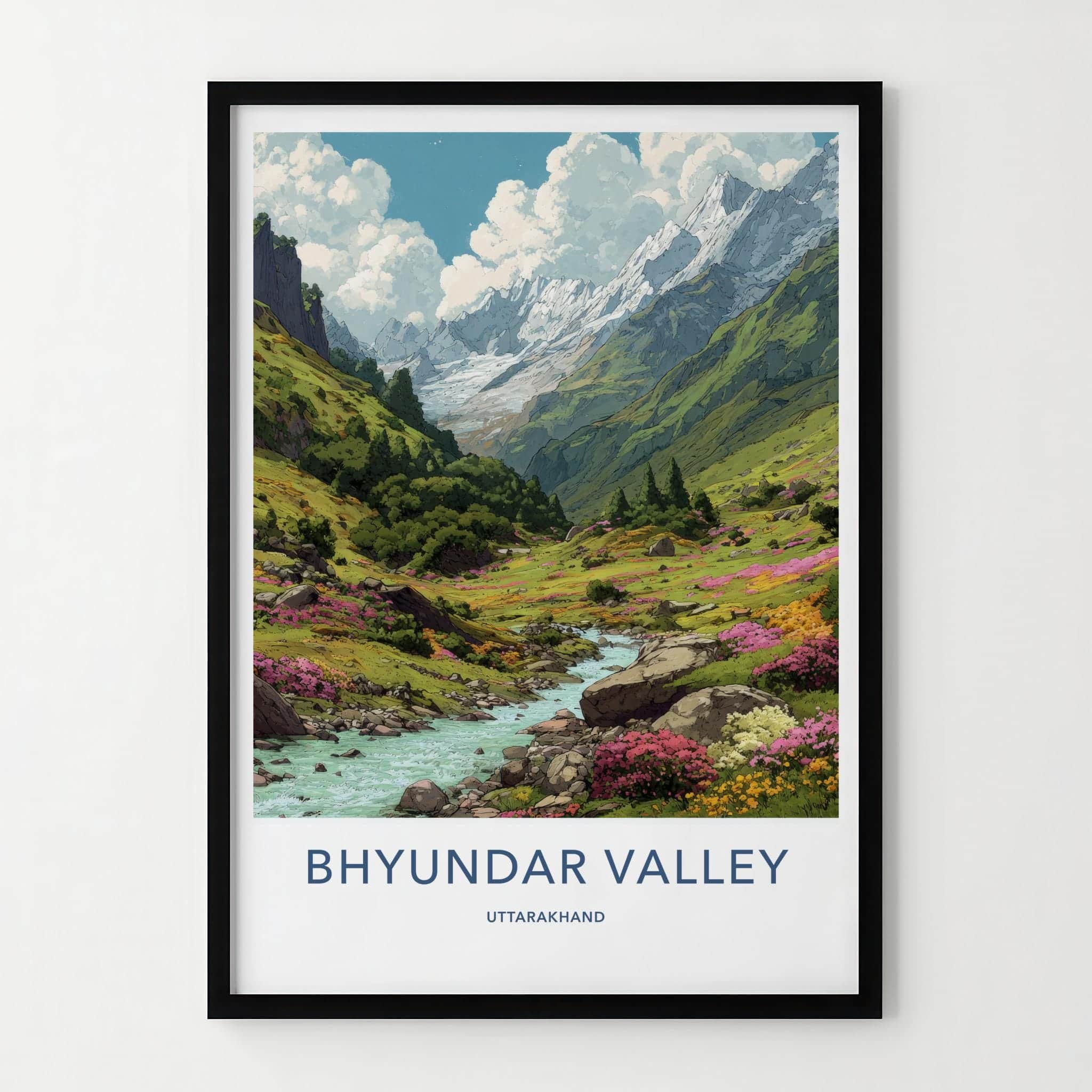 Bhyundar Valley Poster - India Travel Art - Uttarakhand Vibrant Mountain Valley Home Decor