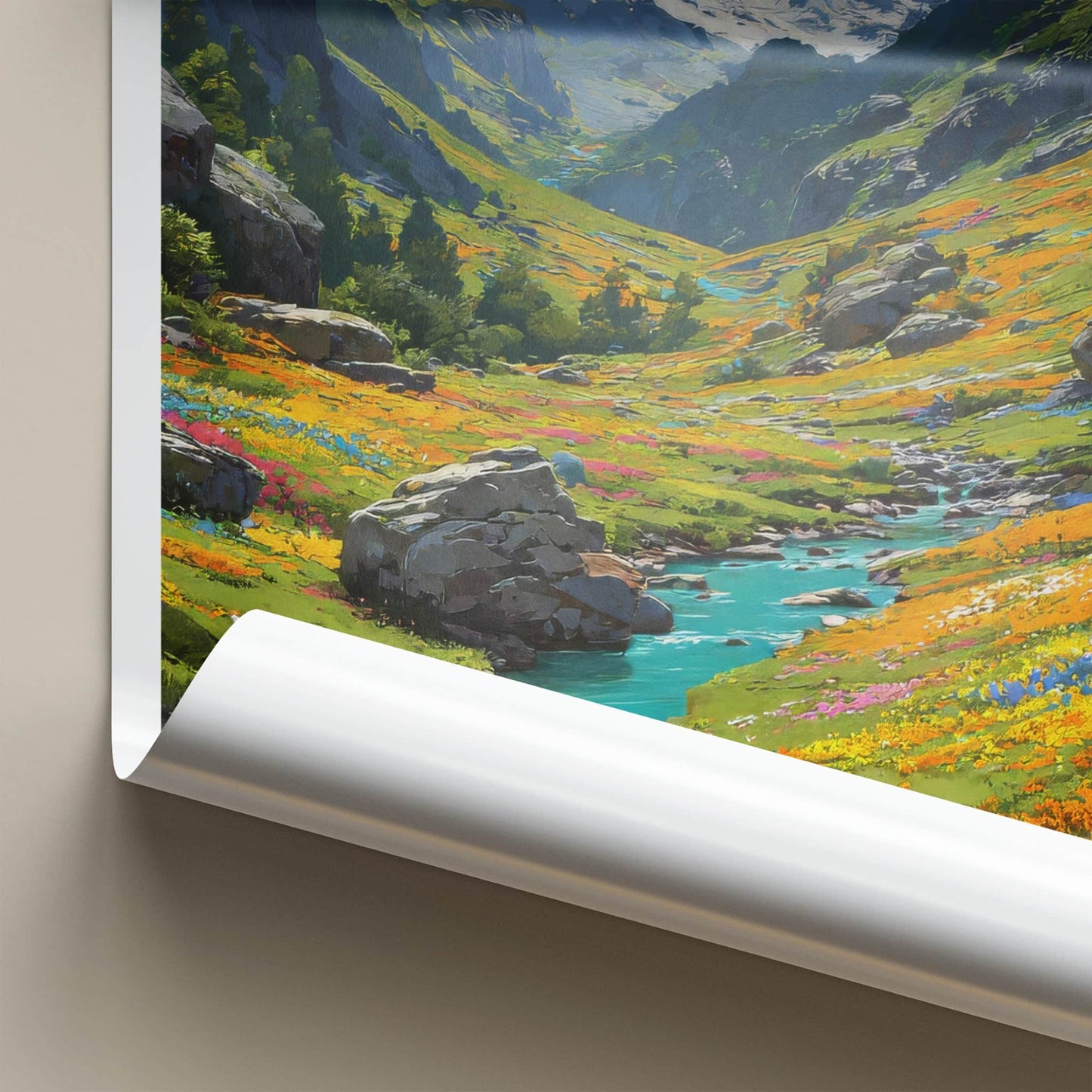 Bhyundar Valley Poster - India Uttarakhand Flowing Waters Home Decor