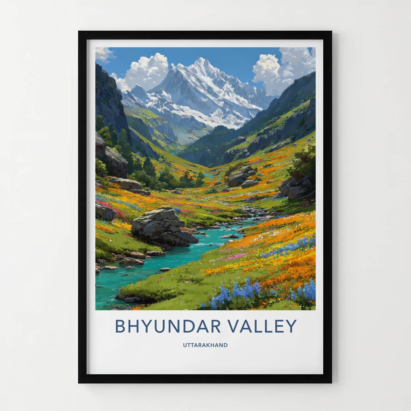 Bhyundar Valley Poster - India Uttarakhand Flowing Waters Home Decor