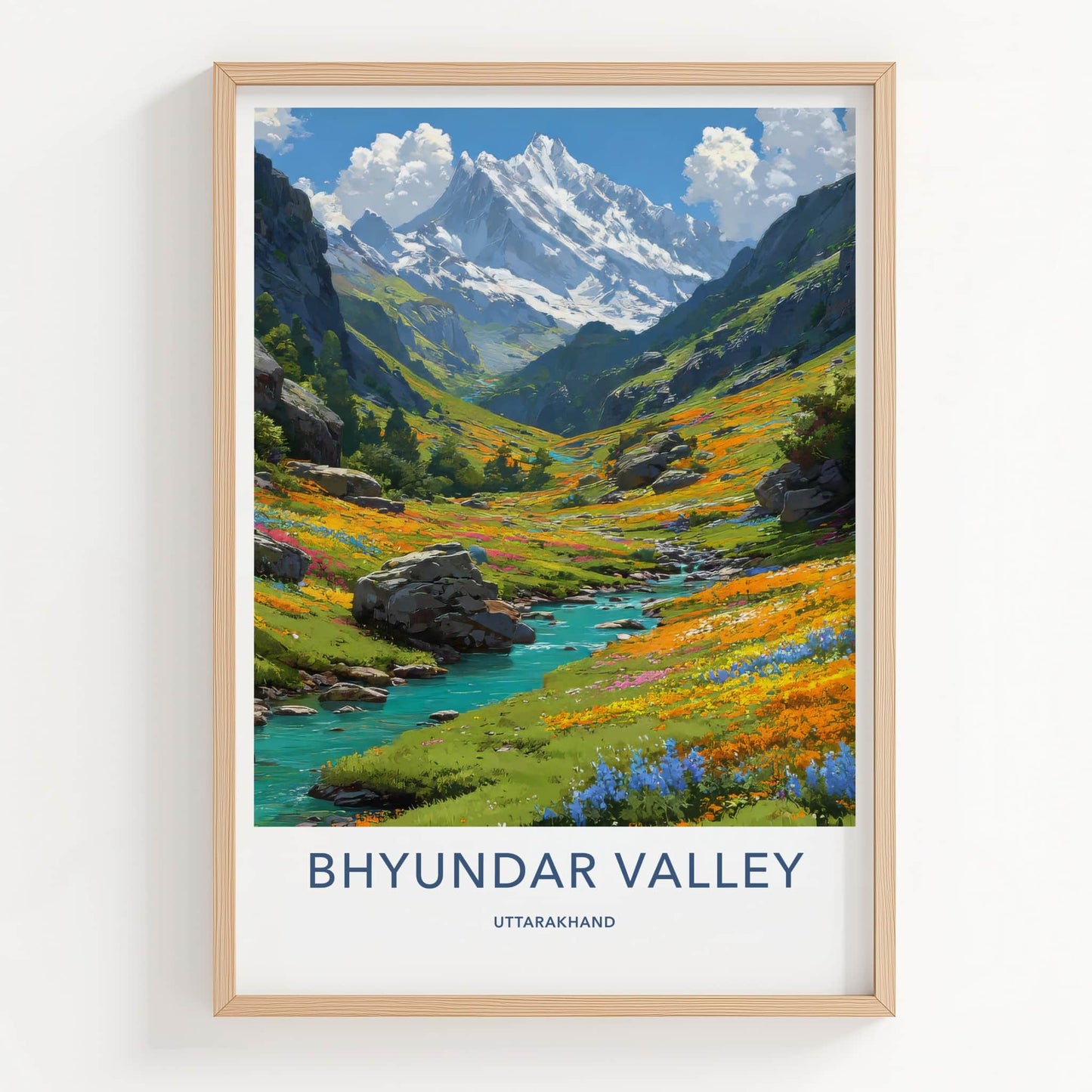 Bhyundar Valley Poster - India Uttarakhand Flowing Waters Home Decor