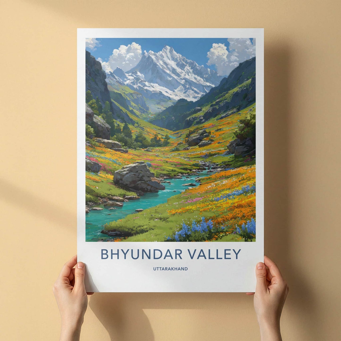 Bhyundar Valley Poster - India Uttarakhand Flowing Waters Home Decor