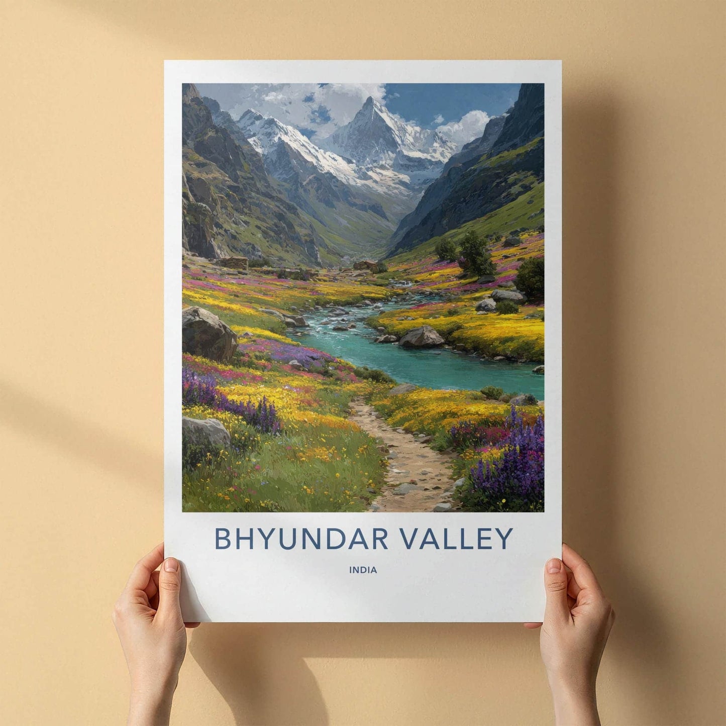 Bhyundar Valley Poster - India Wall Art - Uttarakhand Flowered valley stream Home Decor
