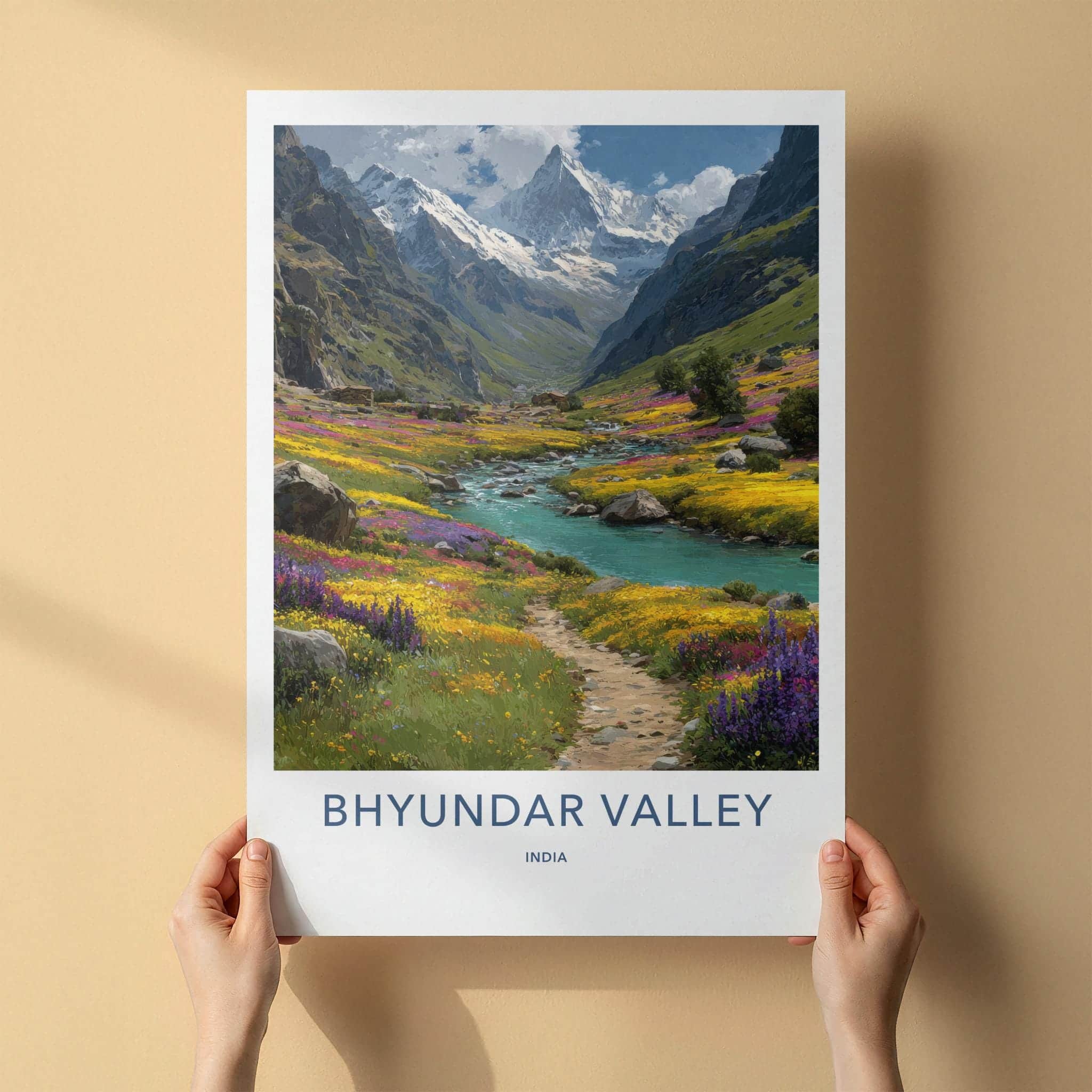 Bhyundar Valley Poster - India Wall Art - Uttarakhand Flowered valley stream Home Decor