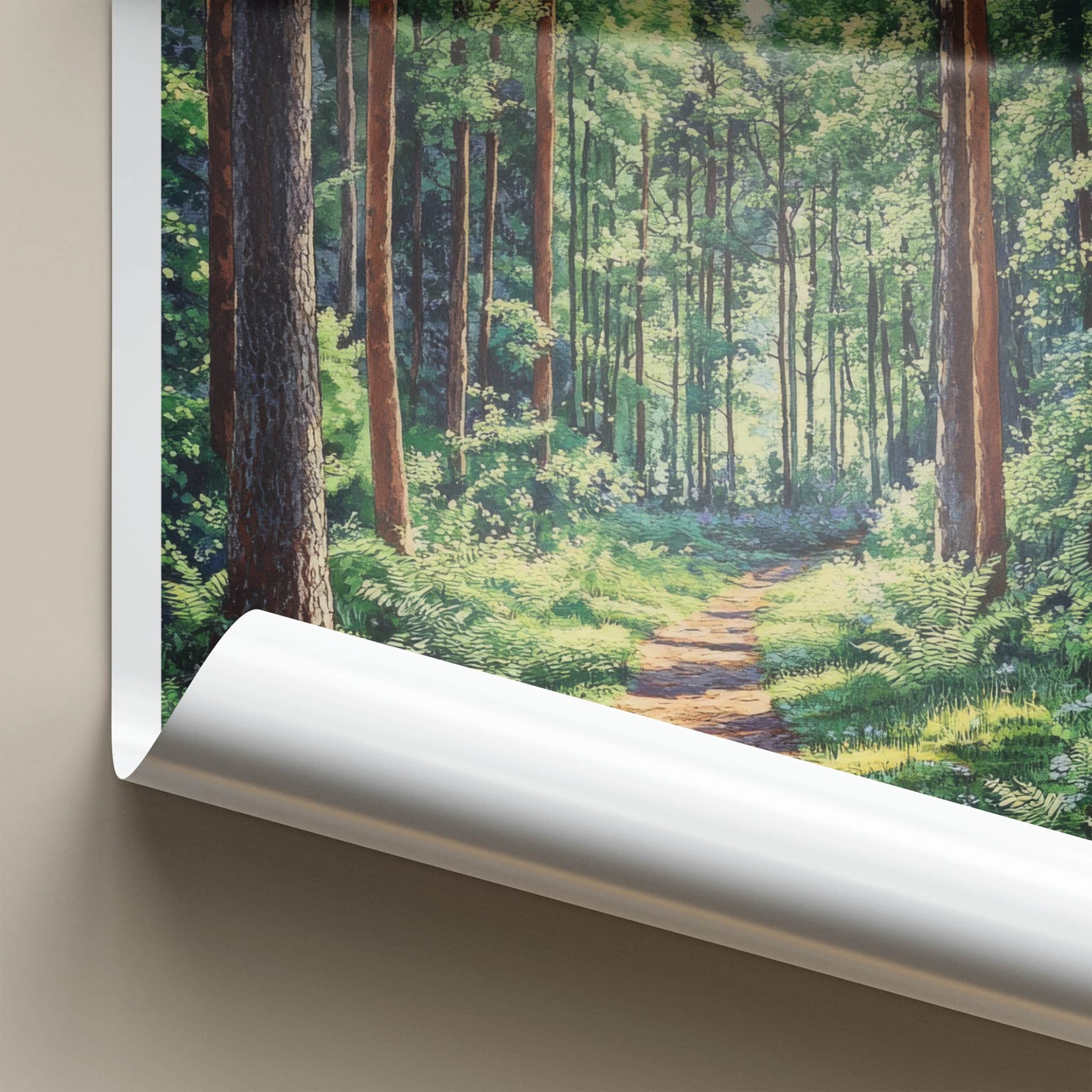 Bialowieza Poster - Poland Travel Art - Sunlit Forest Deer Home Decor