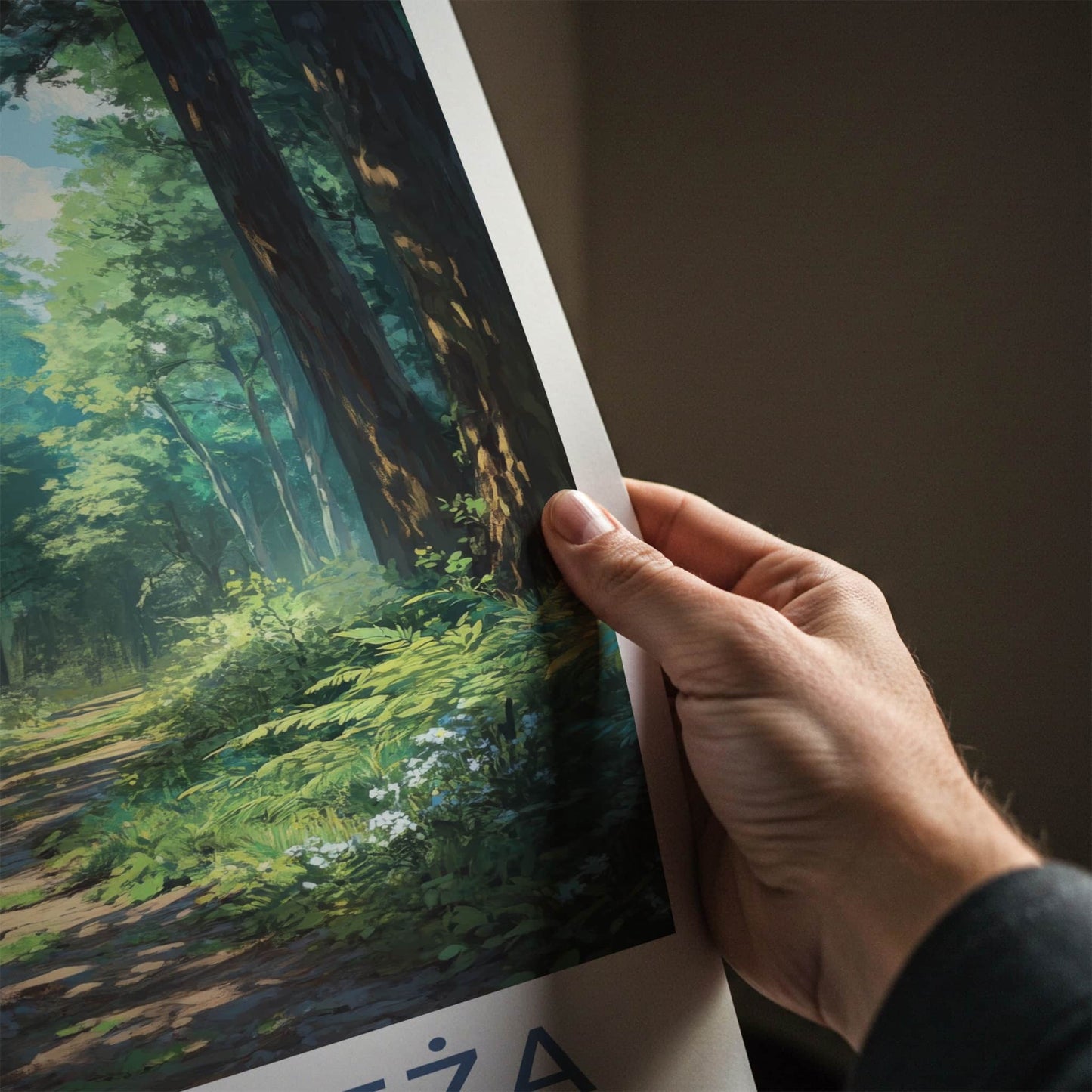 Bialowieza Poster - Poland Travel Art - Sunlit Forest Path Home Decor