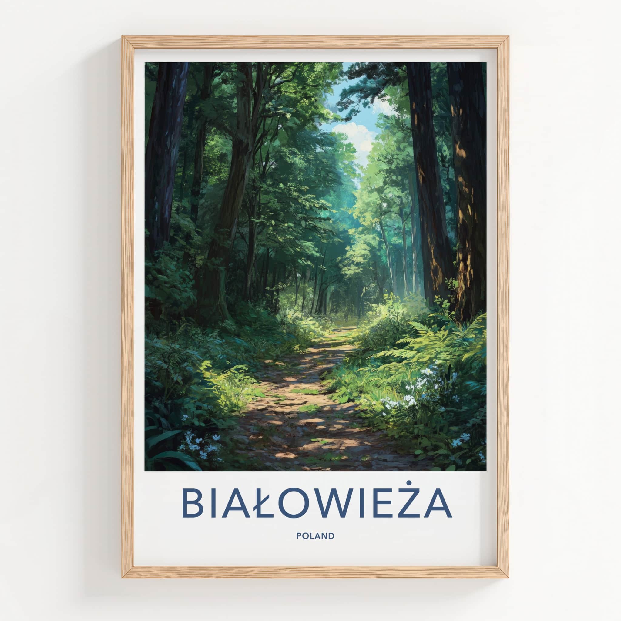 Bialowieza Poster - Poland Travel Art - Sunlit Forest Path Home Decor