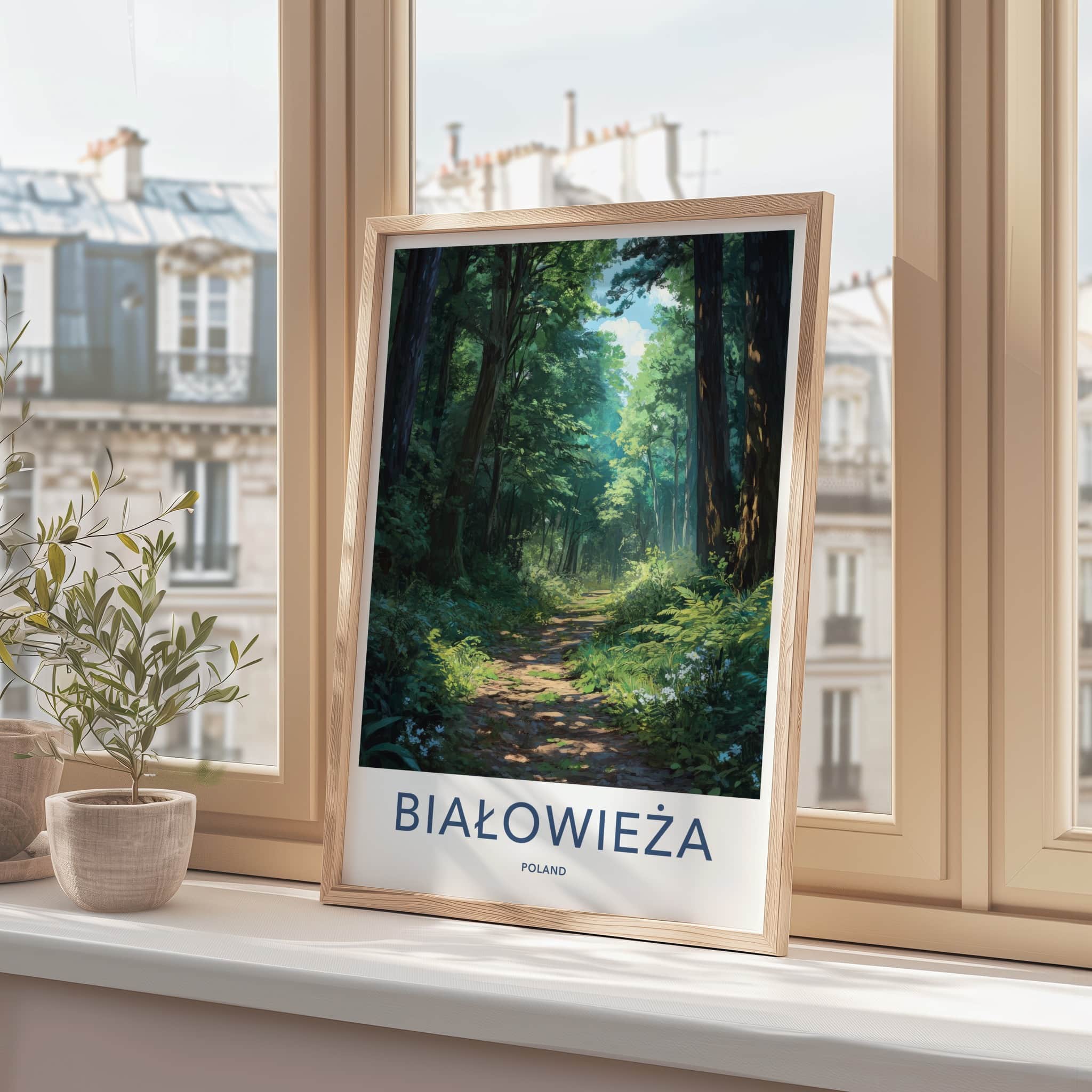 Bialowieza Poster - Poland Travel Art - Sunlit Forest Path Home Decor