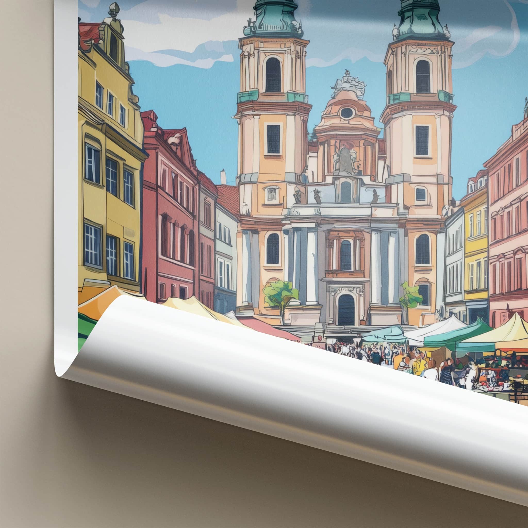 Bialystok Poster - Poland Travel Art - Historic Church Market Home Decor