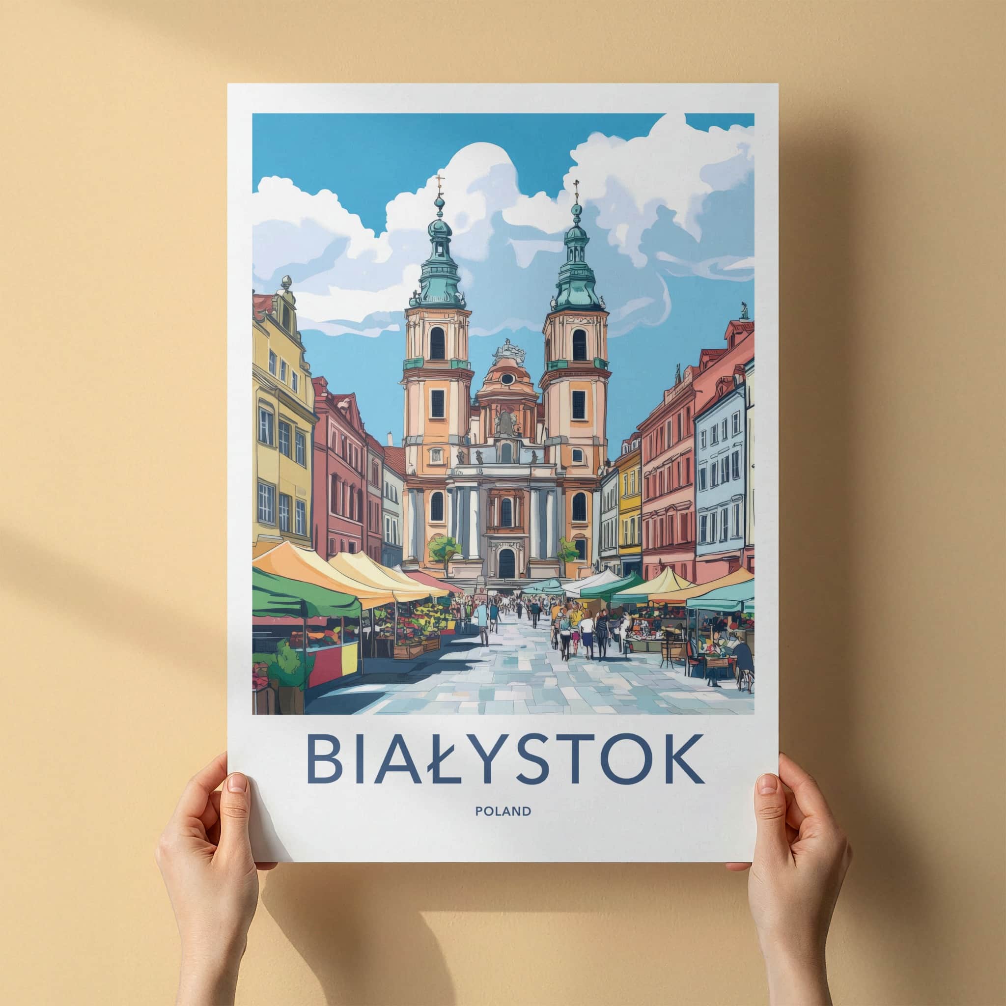 Bialystok Poster - Poland Travel Art - Historic Church Market Home Decor