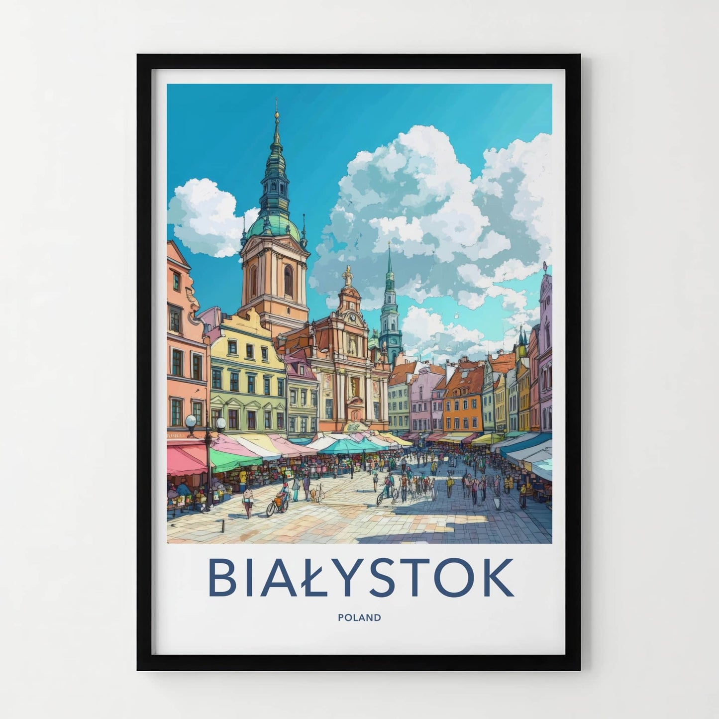 Bialystok Poster - Poland Travel Art - Vibrant Market Square Home Decor