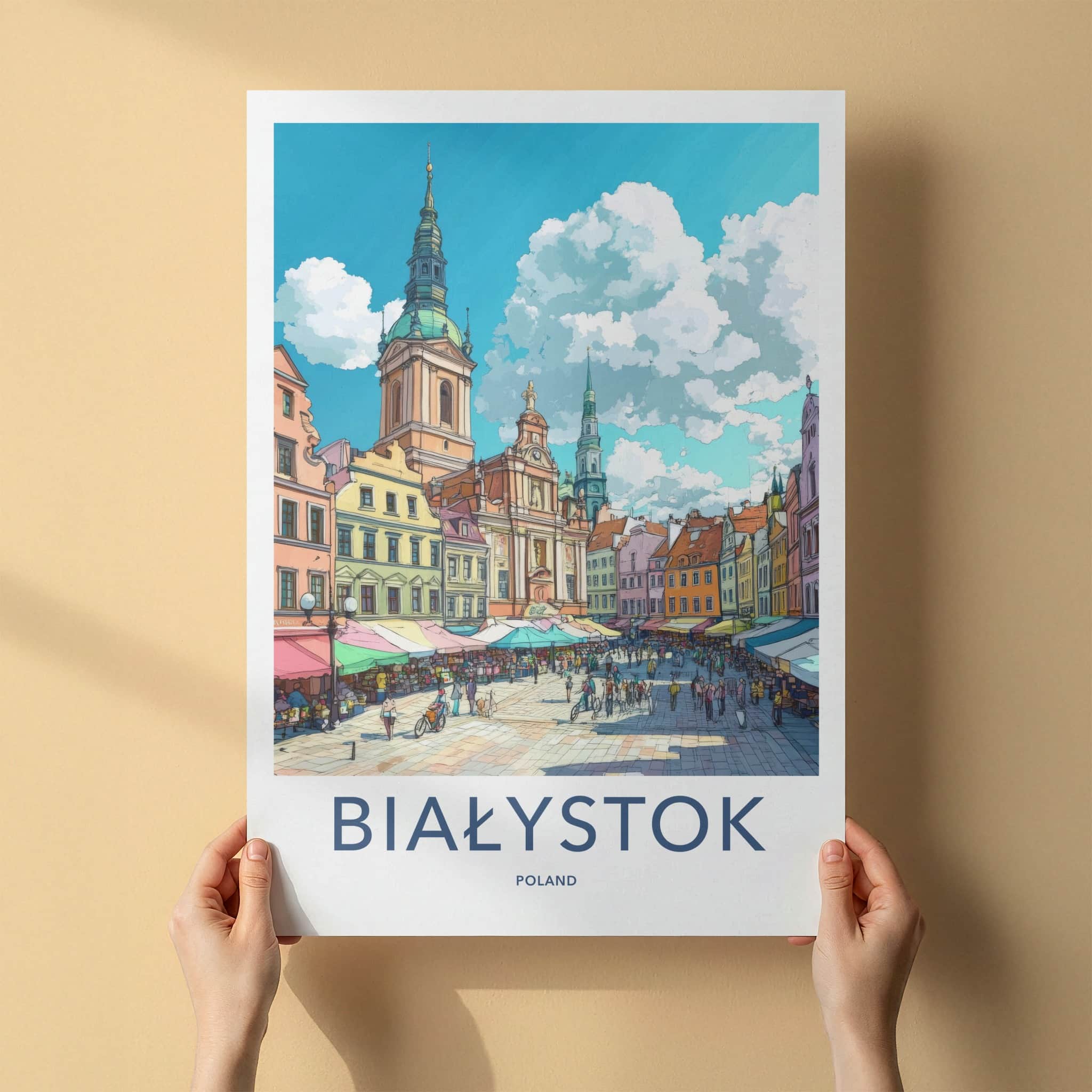 Bialystok Poster - Poland Travel Art - Vibrant Market Square Home Decor