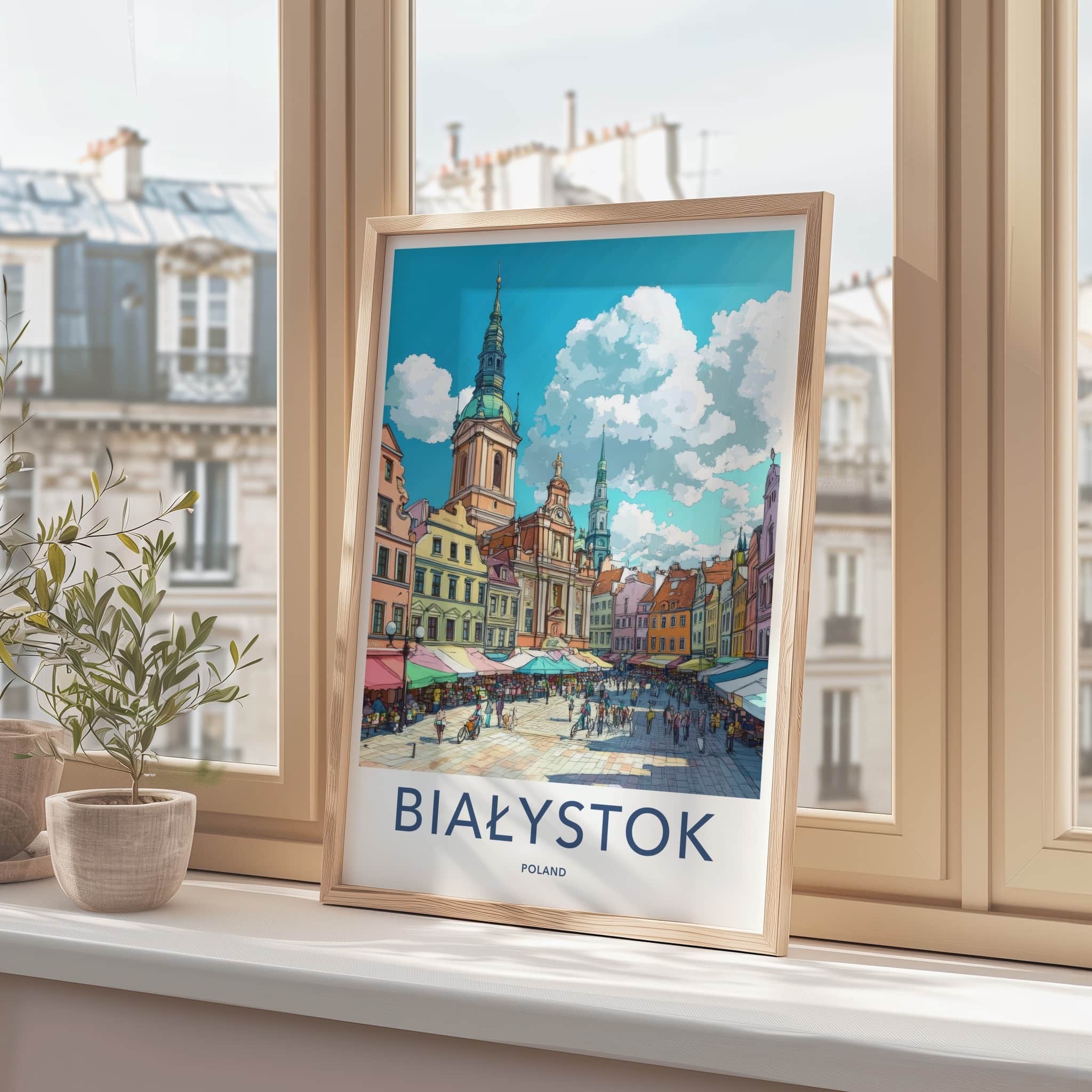 Bialystok Poster - Poland Travel Art - Vibrant Market Square Home Decor