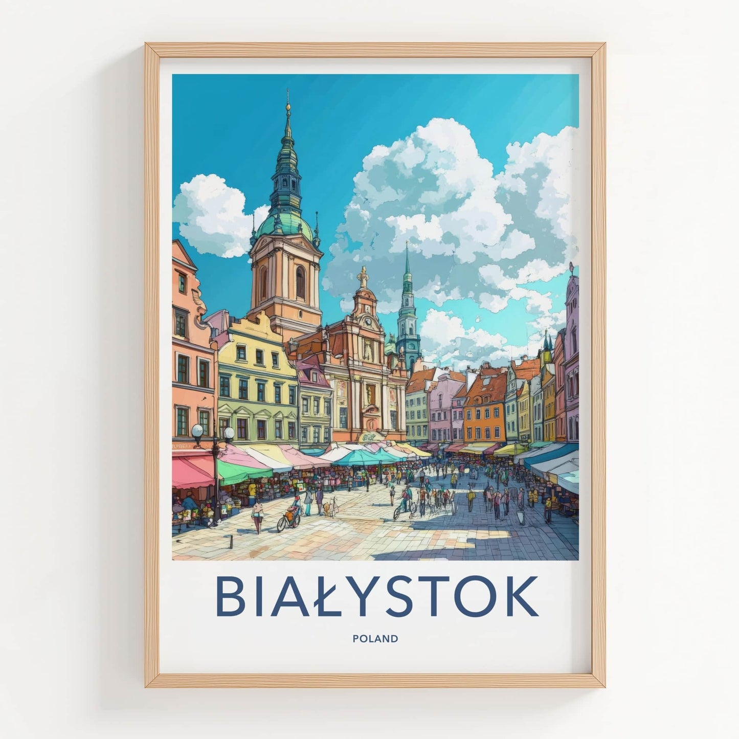 Bialystok Poster - Poland Travel Art - Vibrant Market Square Home Decor