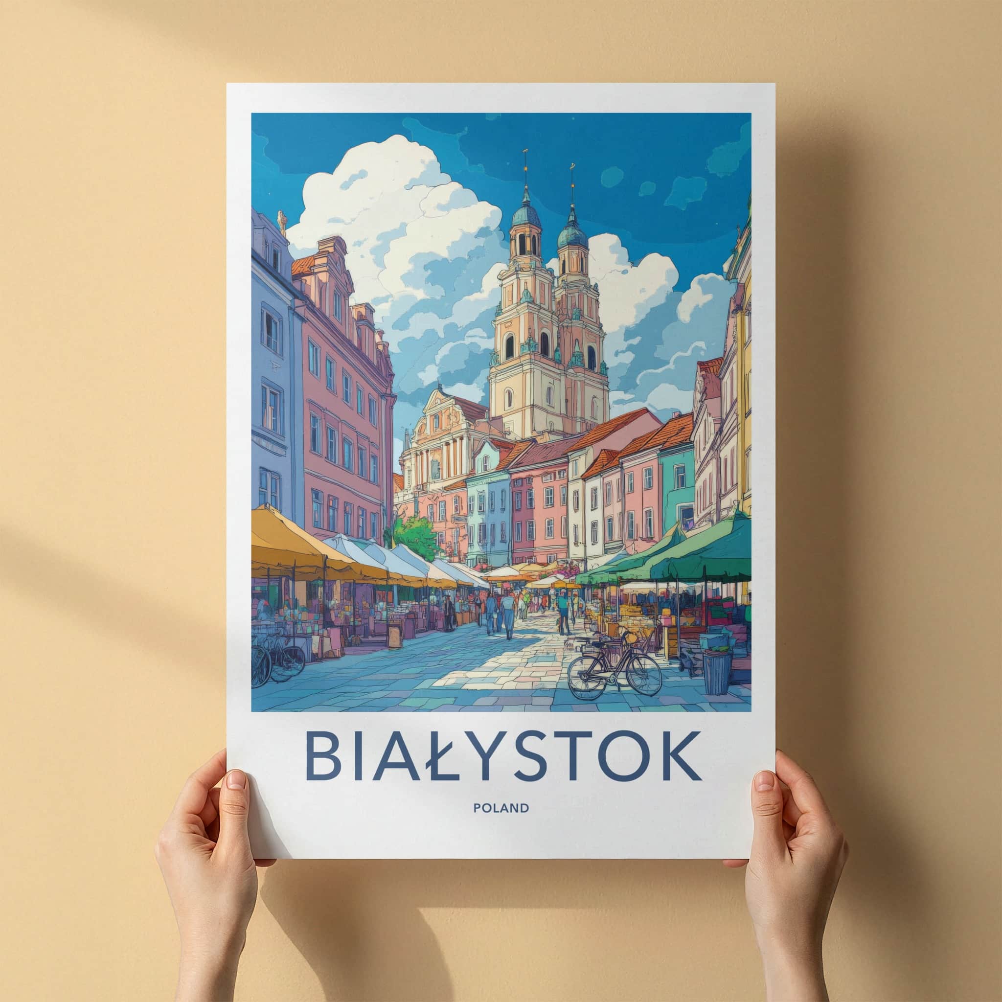 Bialystok Poster - Poland Travel Art - Vibrant Street Market Home Decor