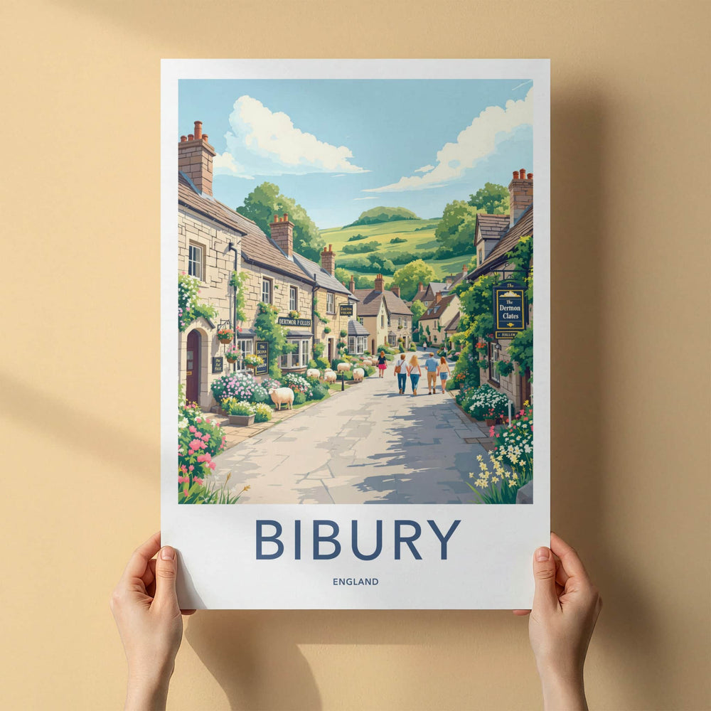 Bibury Poster - England Travel Art - Charming Village Street Home Decor