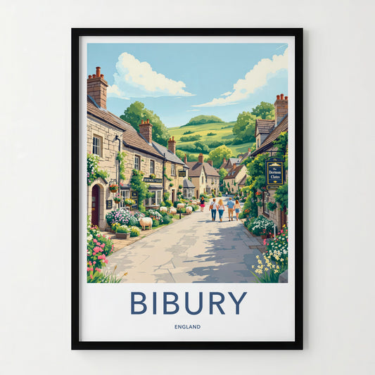 Bibury Poster - England Travel Art - Charming Village Street Home Decor