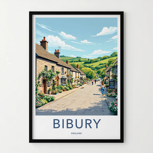 Bibury Poster - England Travel Art - Charming Village Street Home Decor