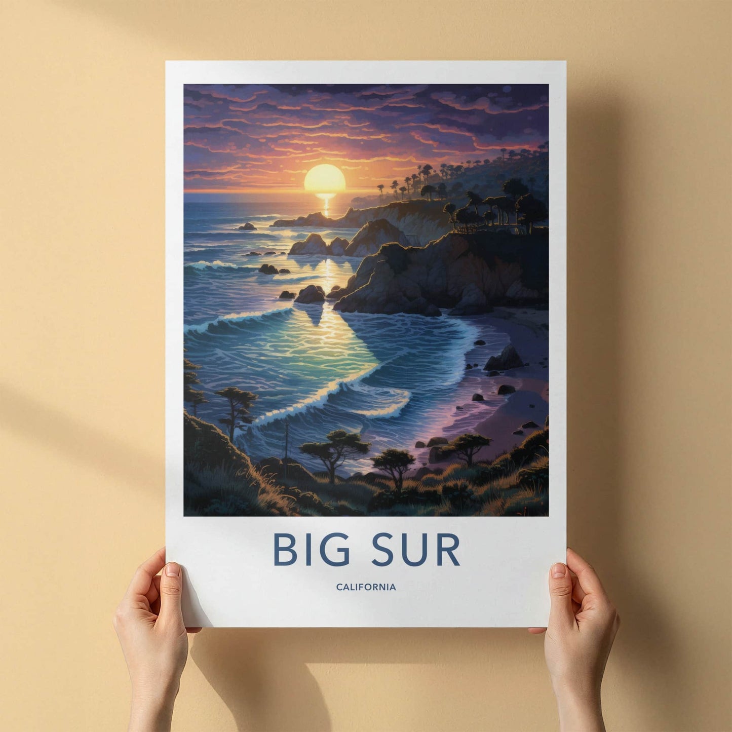 Big Sur Poster - California Travel Art - Coastal Sunset Waves Wall Decor