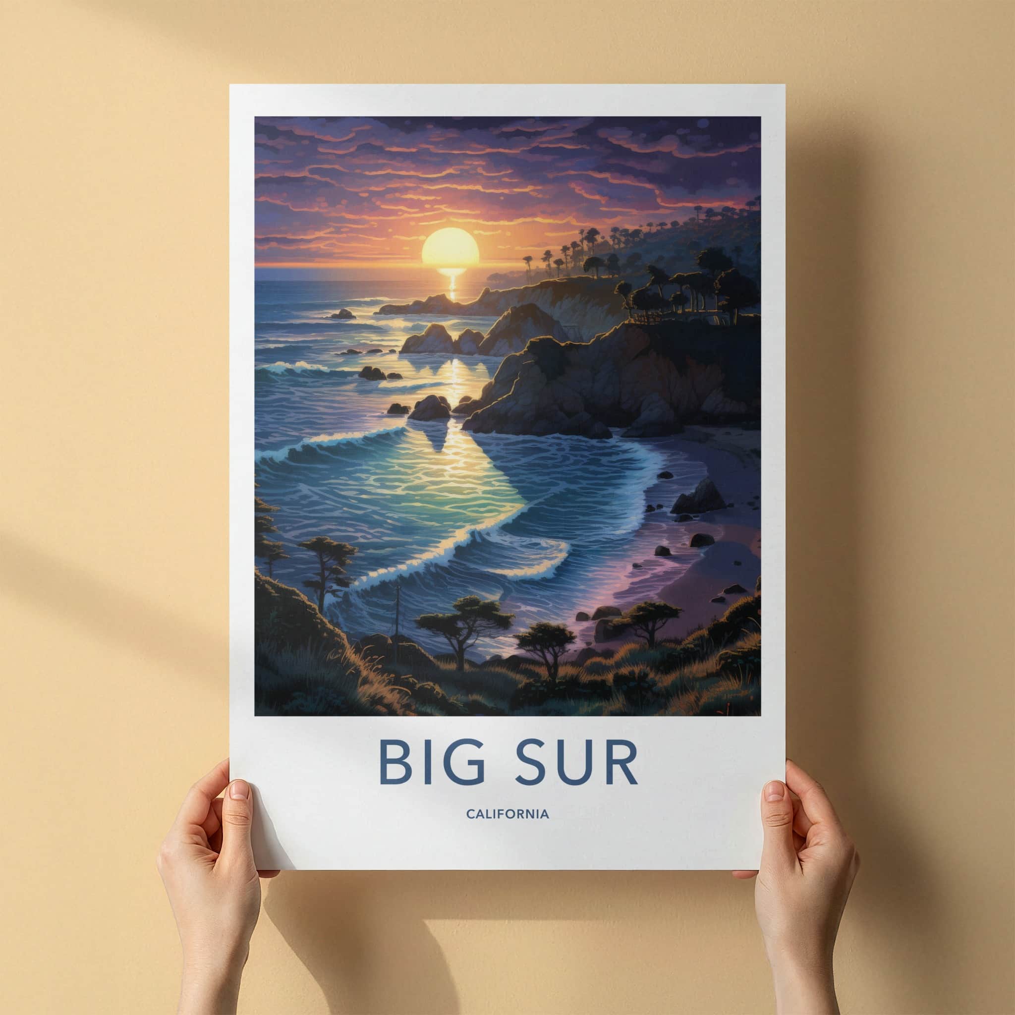 Big Sur Poster - California Travel Art - Coastal Sunset Waves Wall Decor