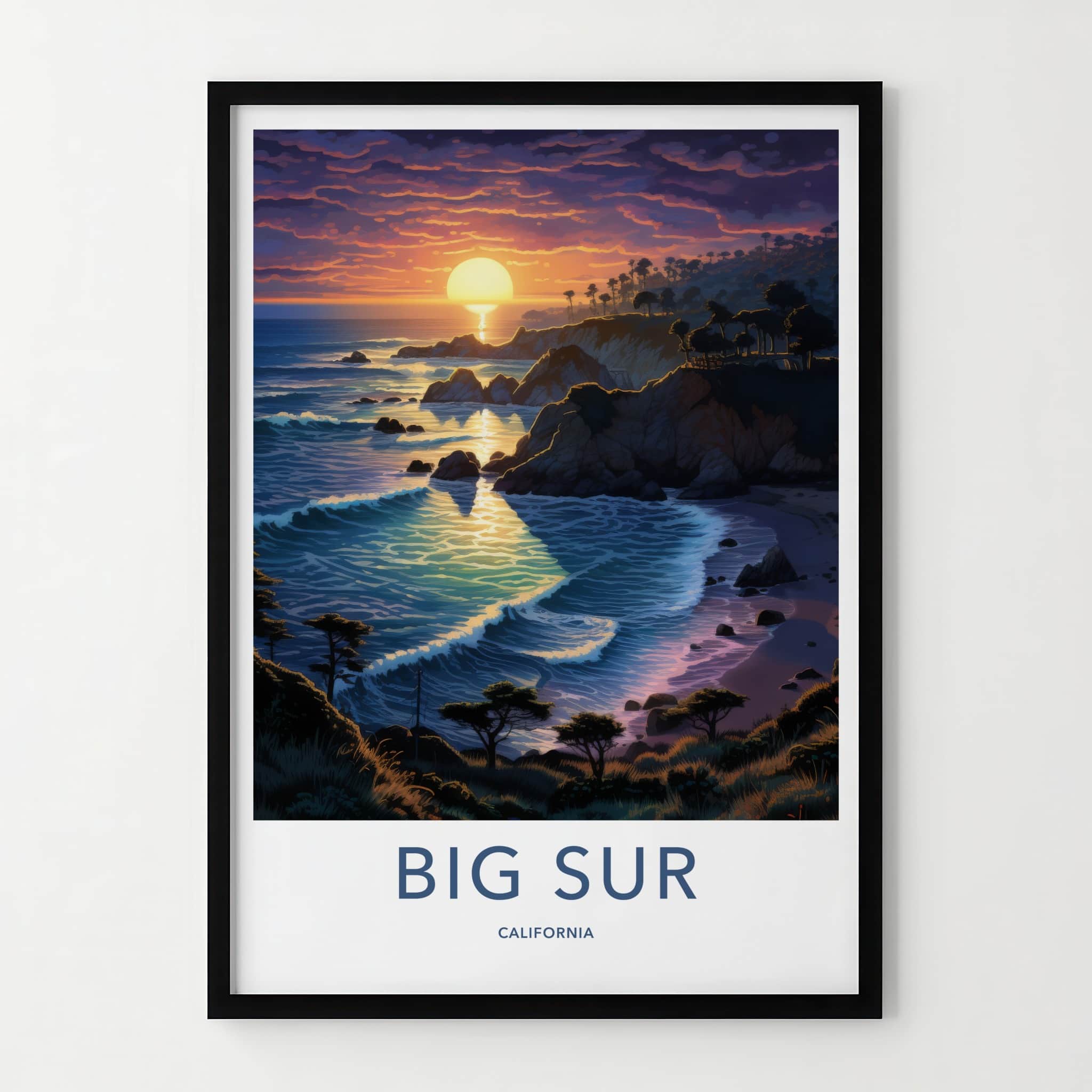 Big Sur Poster - California Travel Art - Coastal Sunset Waves Wall Decor