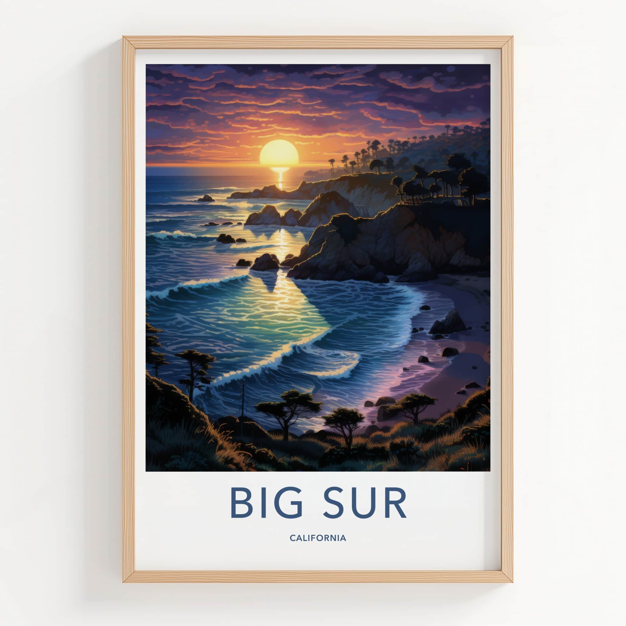 Big Sur Poster - California Travel Art - Coastal Sunset Waves Wall Decor