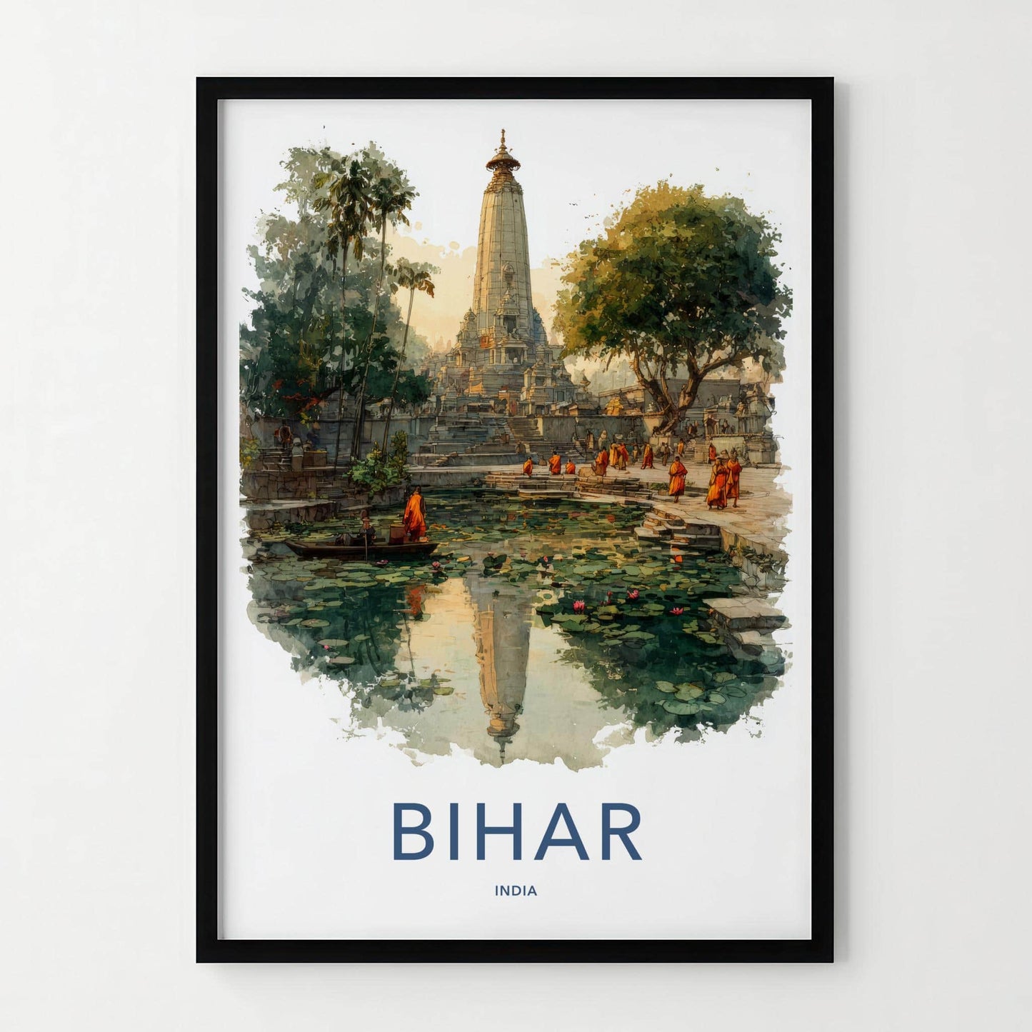 Bihar Poster - India Travel Art - Bihar Temple Lily Pond Wall Decor