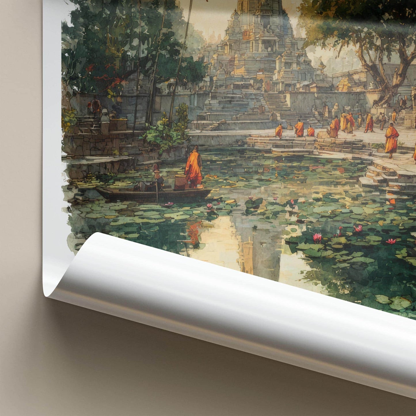 Bihar Poster - India Travel Art - Bihar Temple Lily Pond Wall Decor
