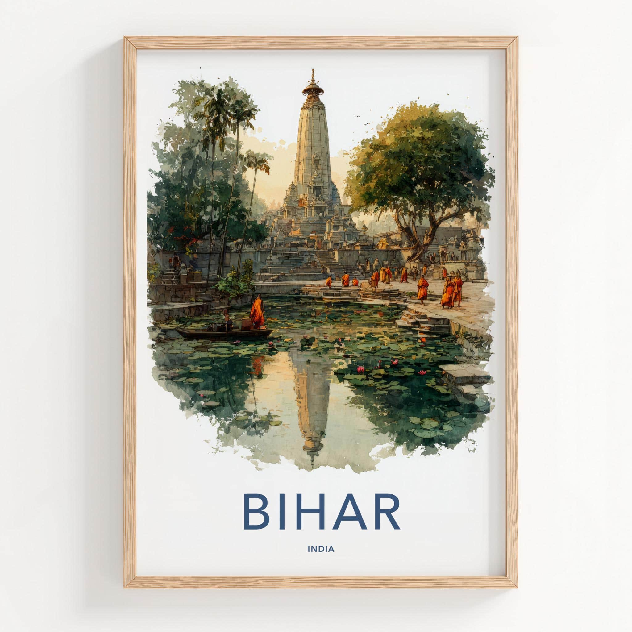 Bihar Poster - India Travel Art - Bihar Temple Lily Pond Wall Decor